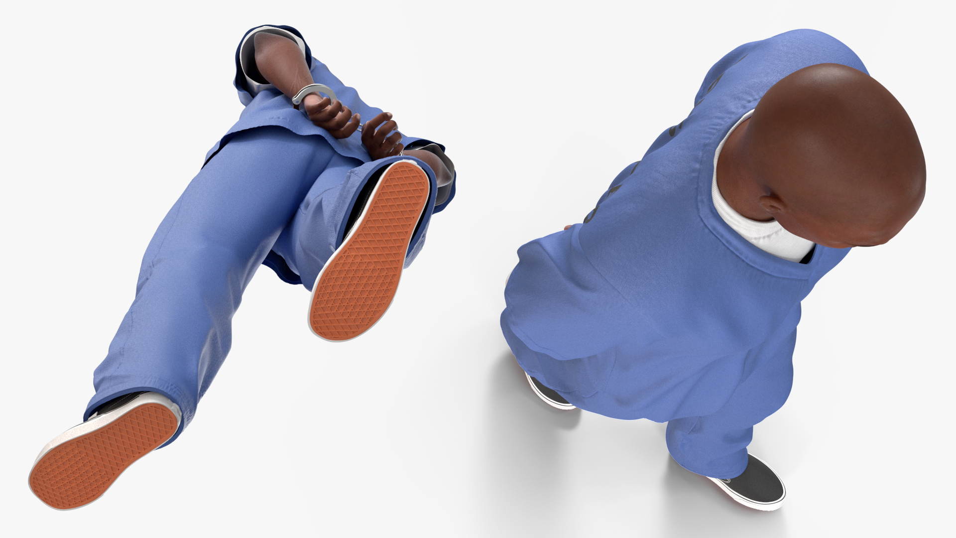 3D Black Prisoner Wearing Blue Clothes in Handcuffs model