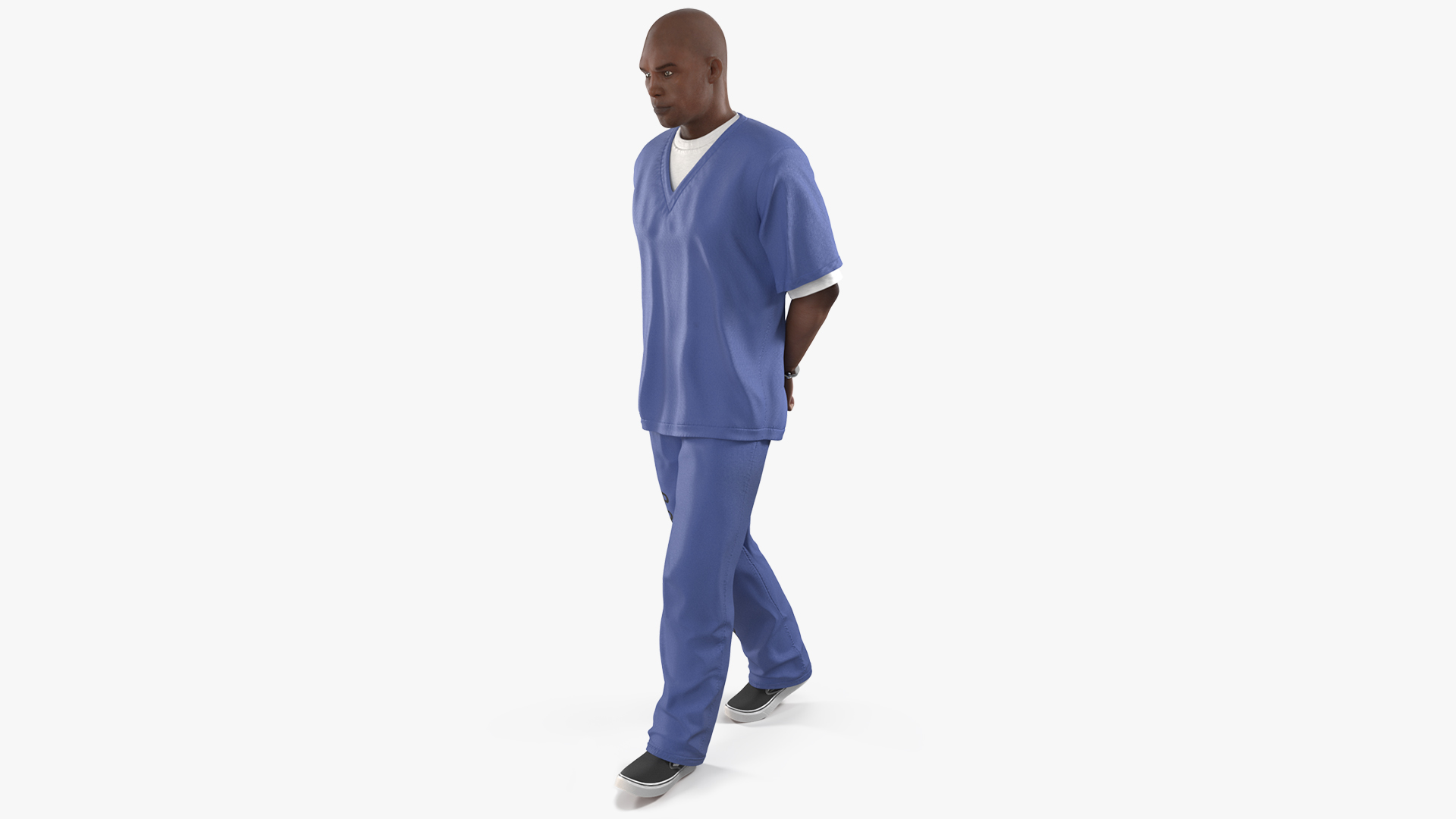 3D Black Prisoner Wearing Blue Clothes in Handcuffs model