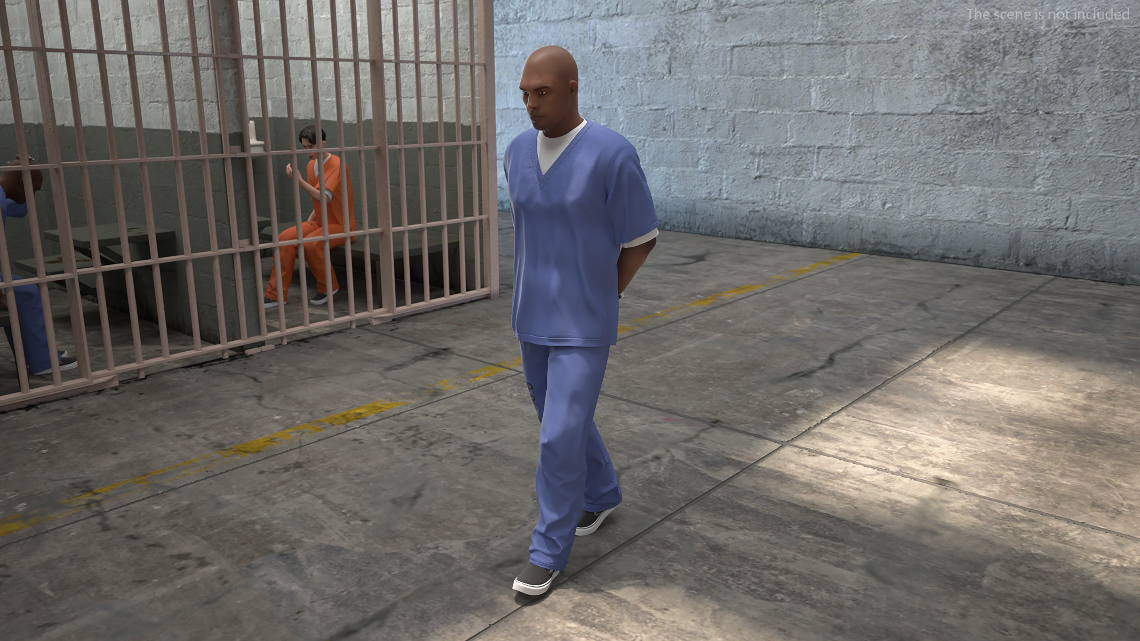 3D Black Prisoner Wearing Blue Clothes in Handcuffs model