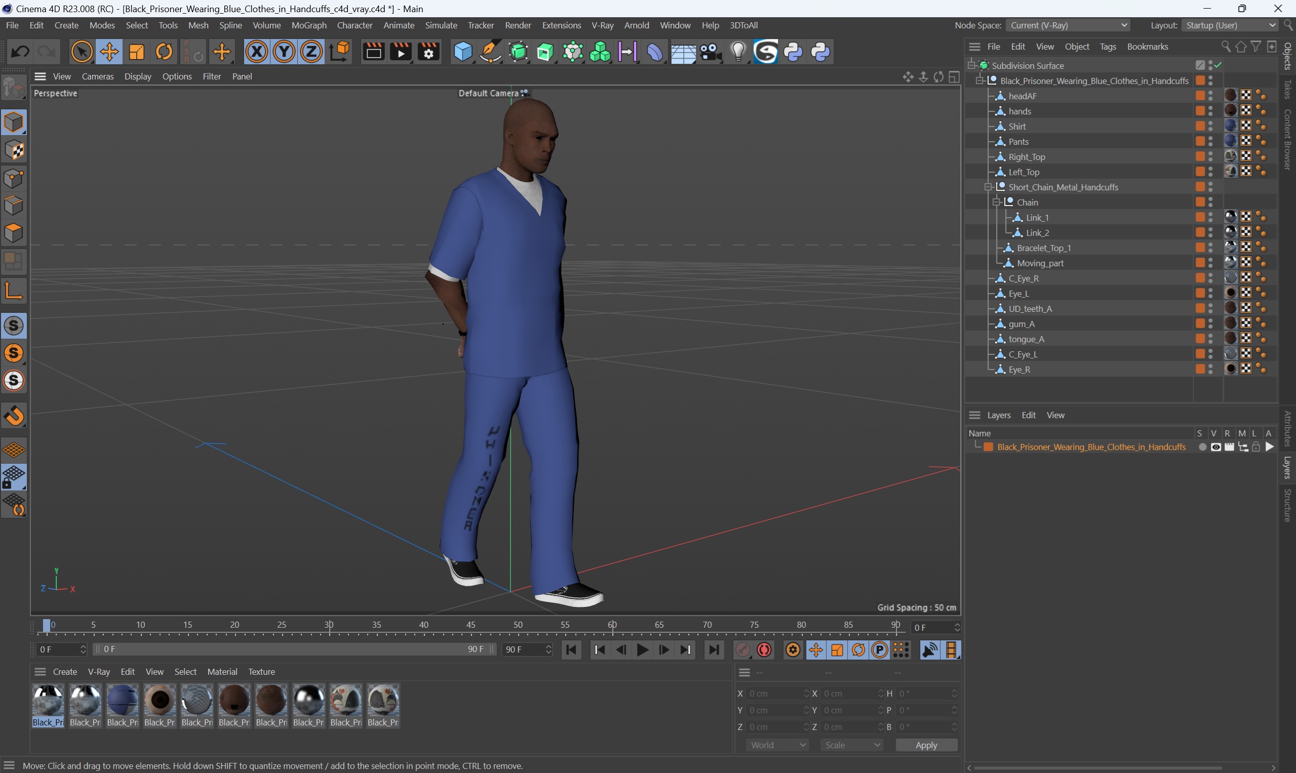 3D Black Prisoner Wearing Blue Clothes in Handcuffs model