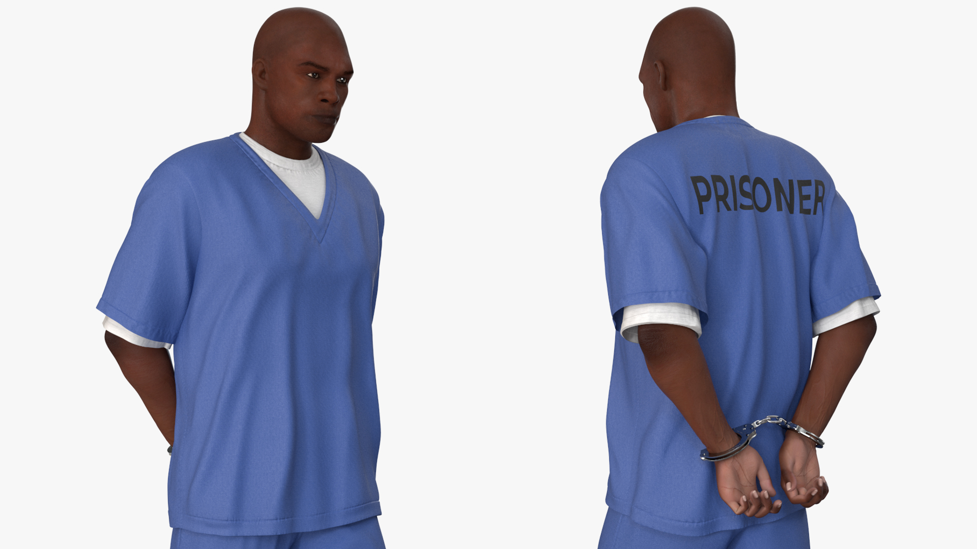 3D Black Prisoner Wearing Blue Clothes in Handcuffs model