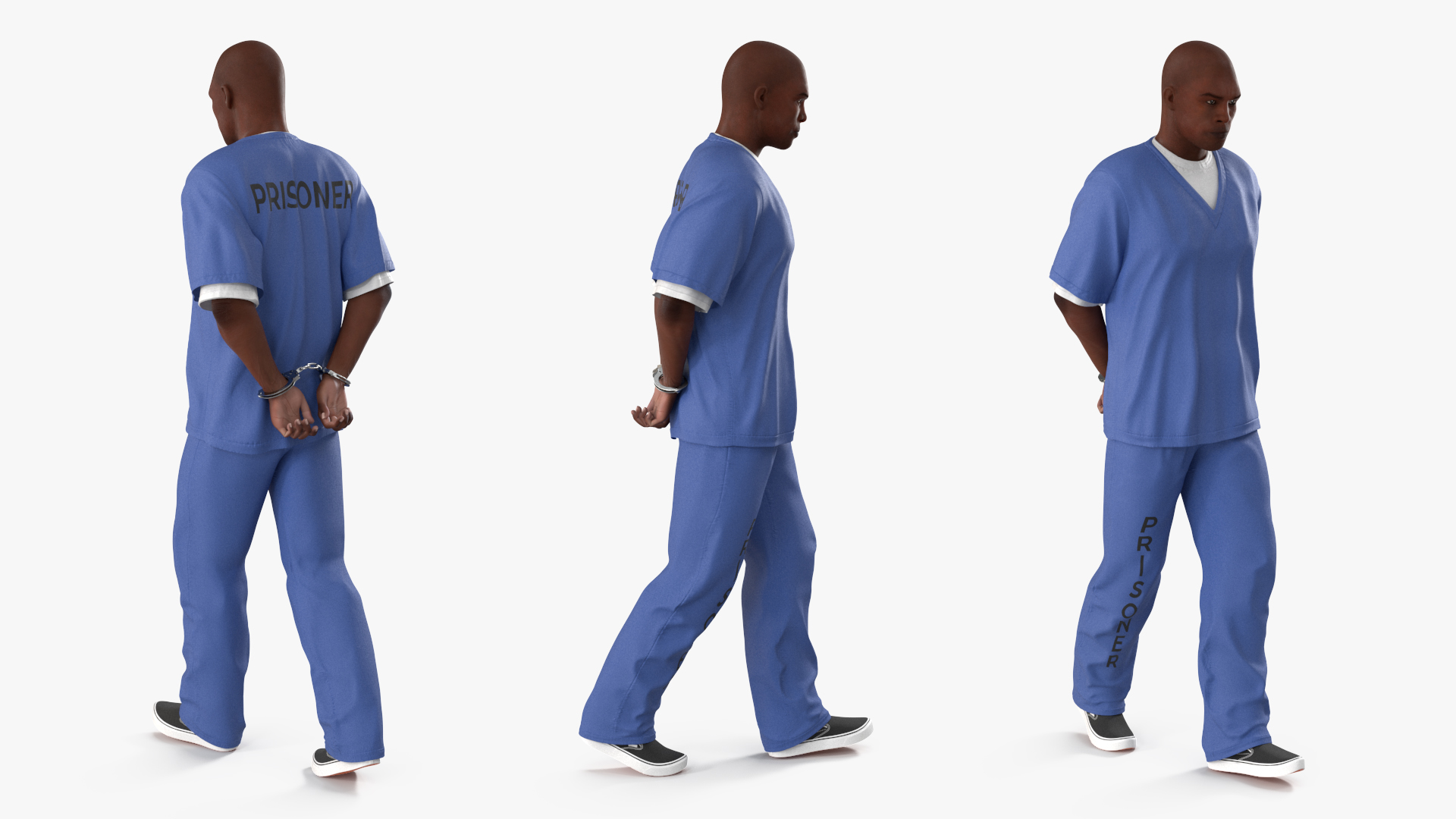 3D Black Prisoner Wearing Blue Clothes in Handcuffs model