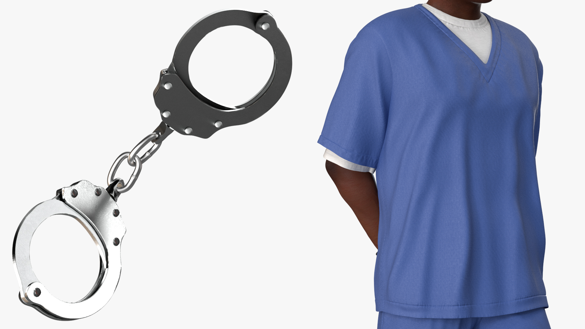 3D Black Prisoner Wearing Blue Clothes in Handcuffs model