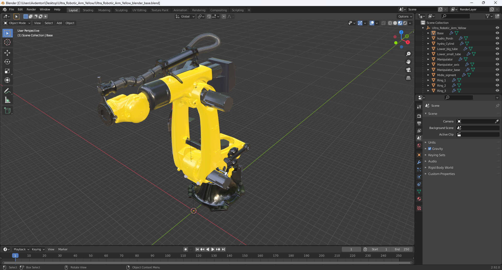 Ultra Robotic Arm Yellow 3D model