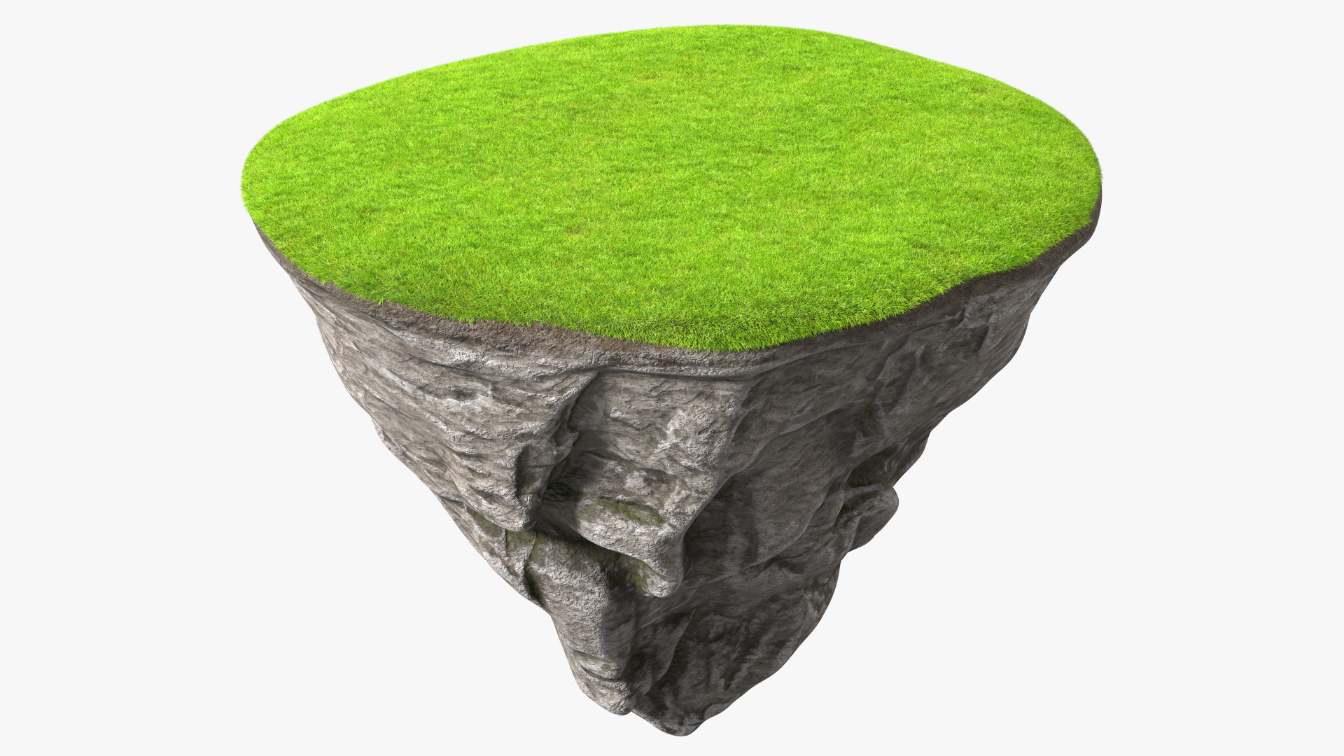 3D model Rock Round Cross Section with Green Grass Fur