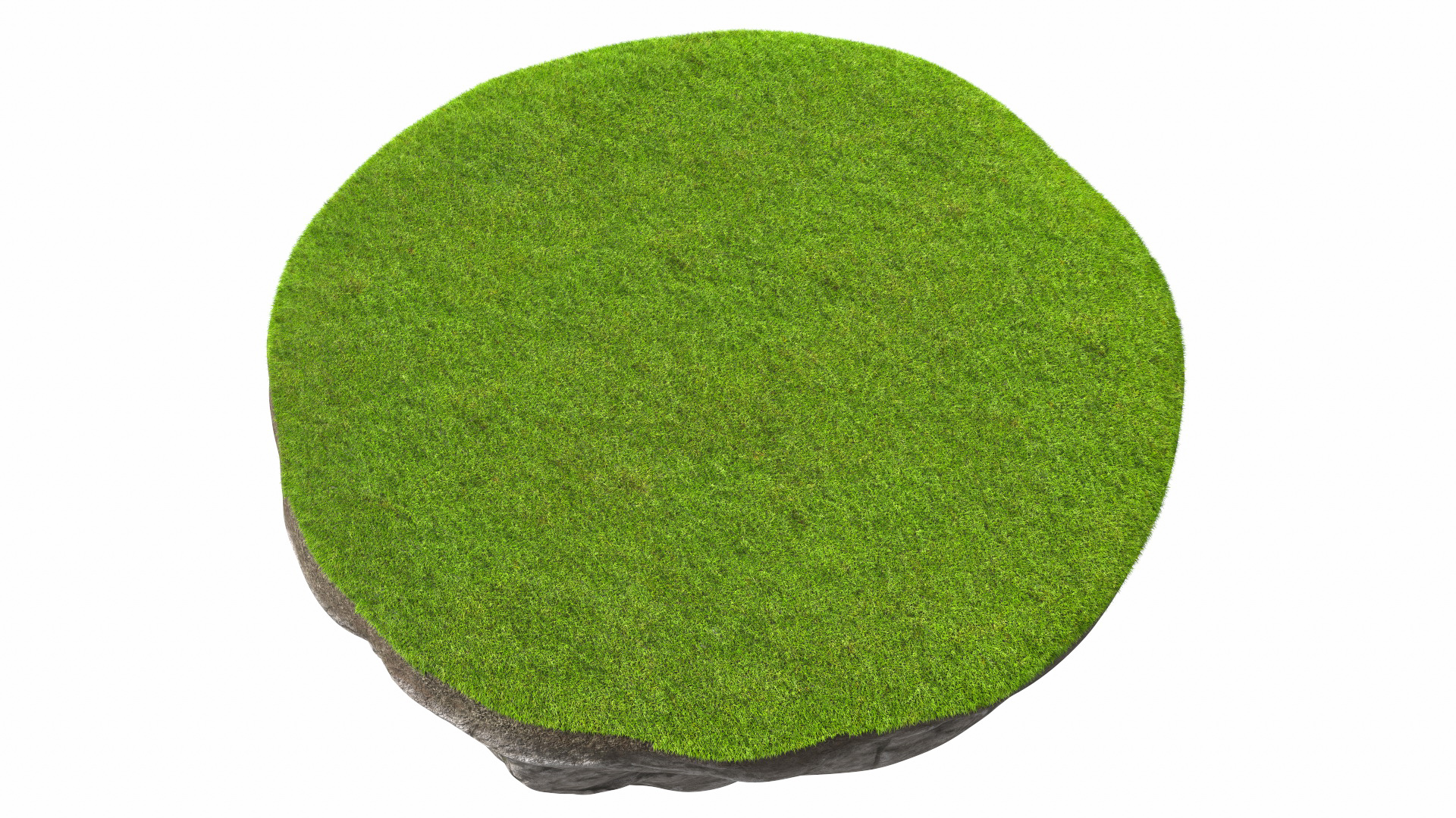 3D model Rock Round Cross Section with Green Grass Fur