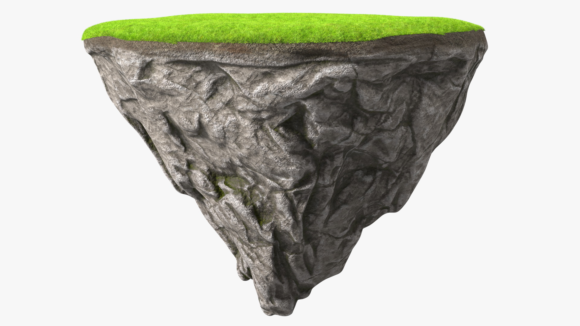 3D model Rock Round Cross Section with Green Grass Fur