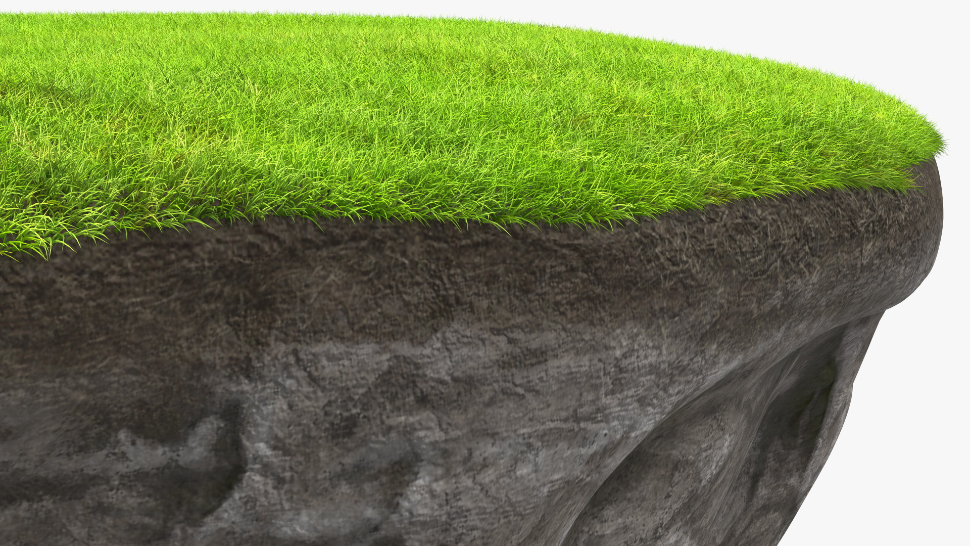 3D model Rock Round Cross Section with Green Grass Fur