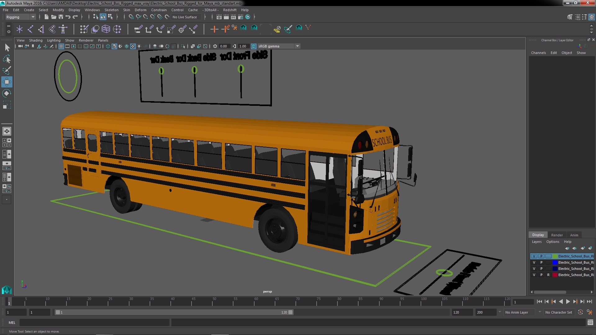 3D model Electric School Bus Rigged for Maya