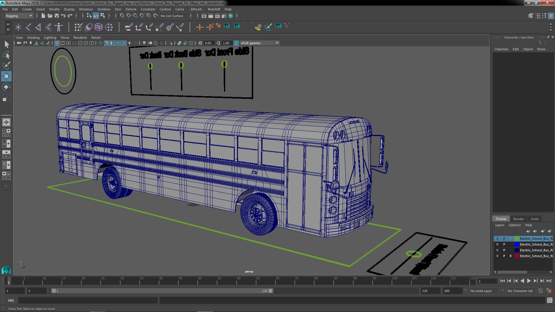 3D model Electric School Bus Rigged for Maya