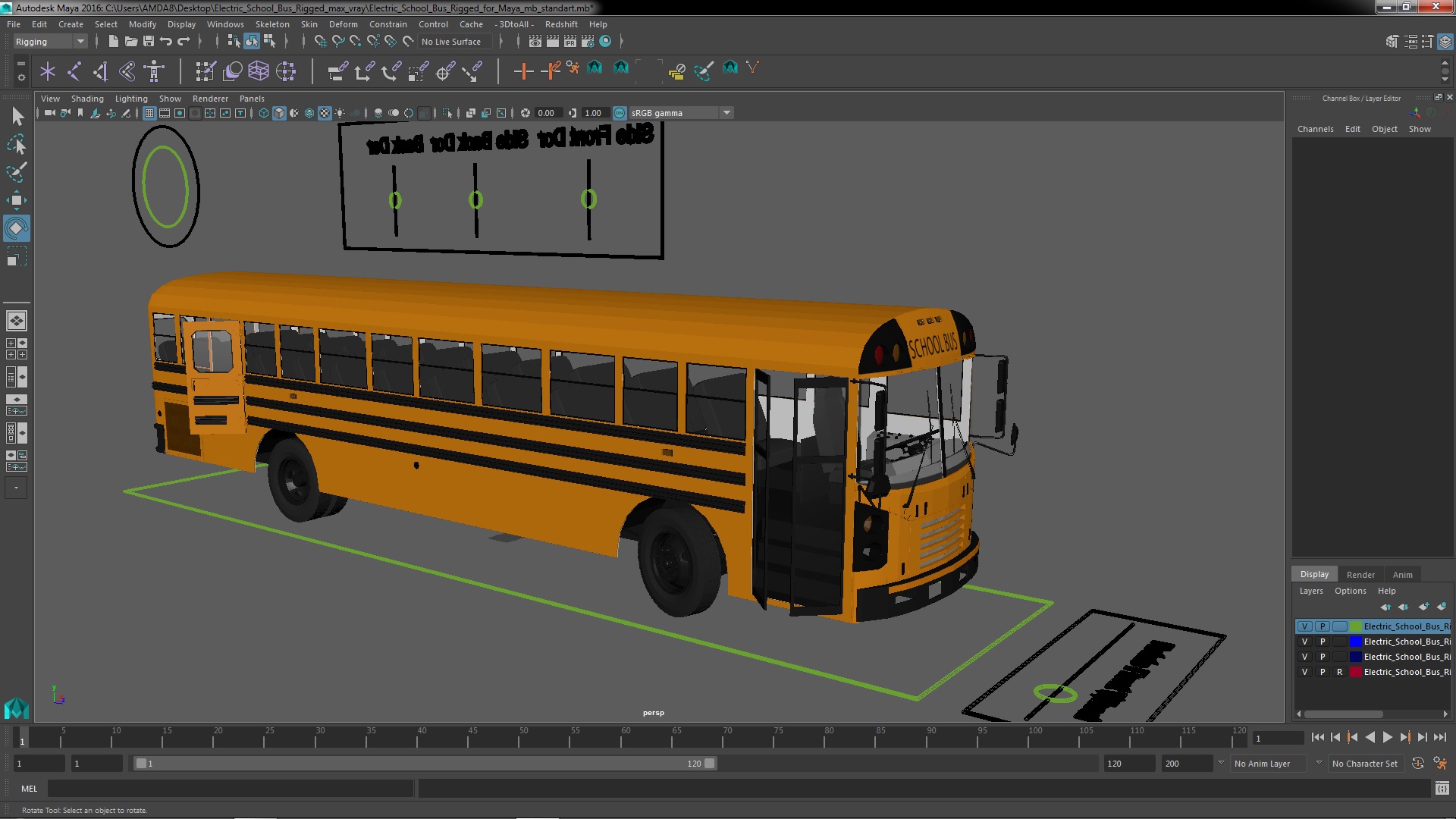 3D model Electric School Bus Rigged for Maya