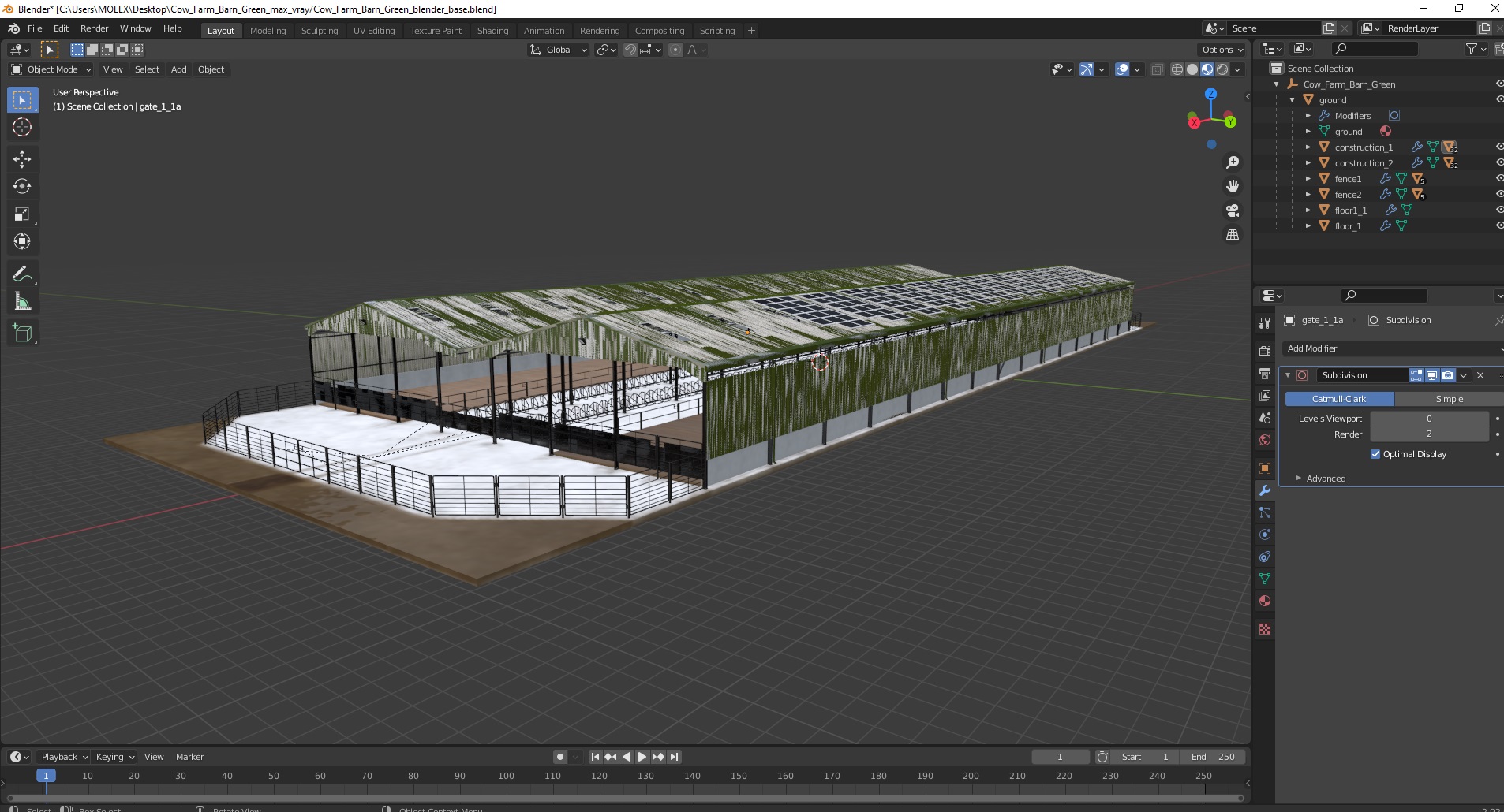 Cow Farm Barn Green 3D model