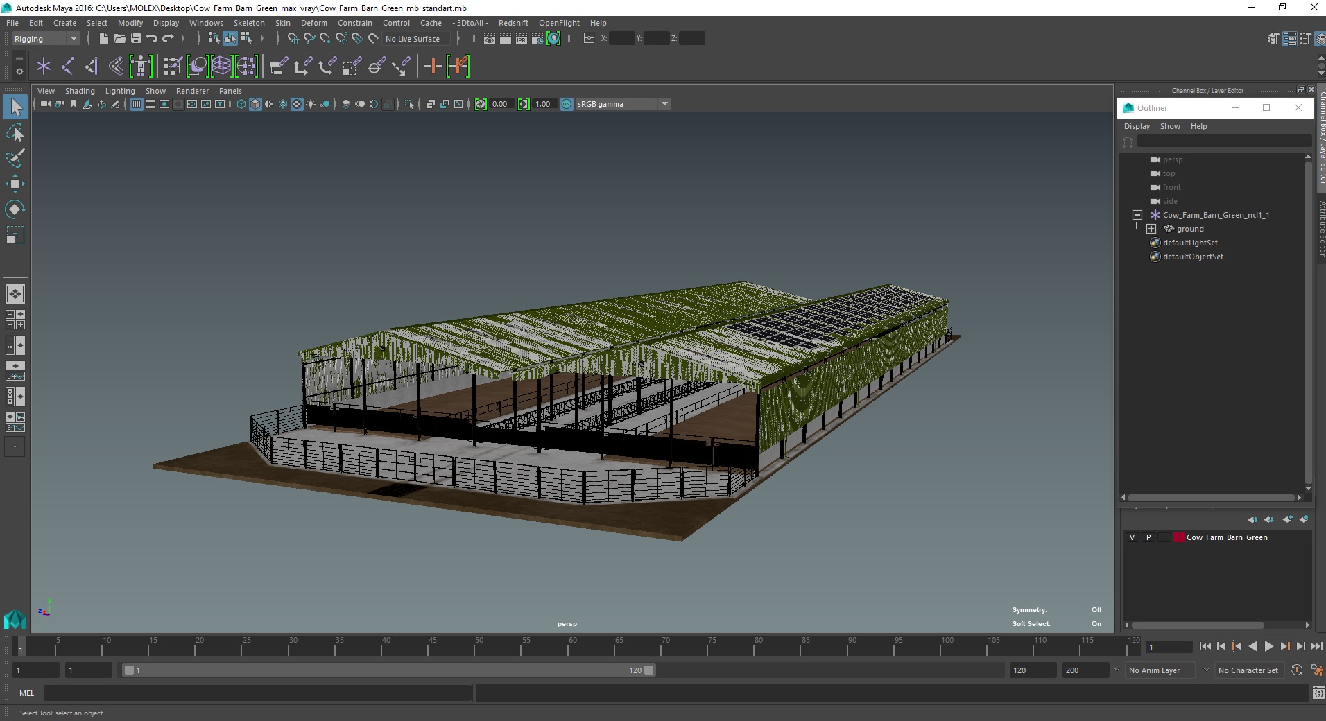 Cow Farm Barn Green 3D model