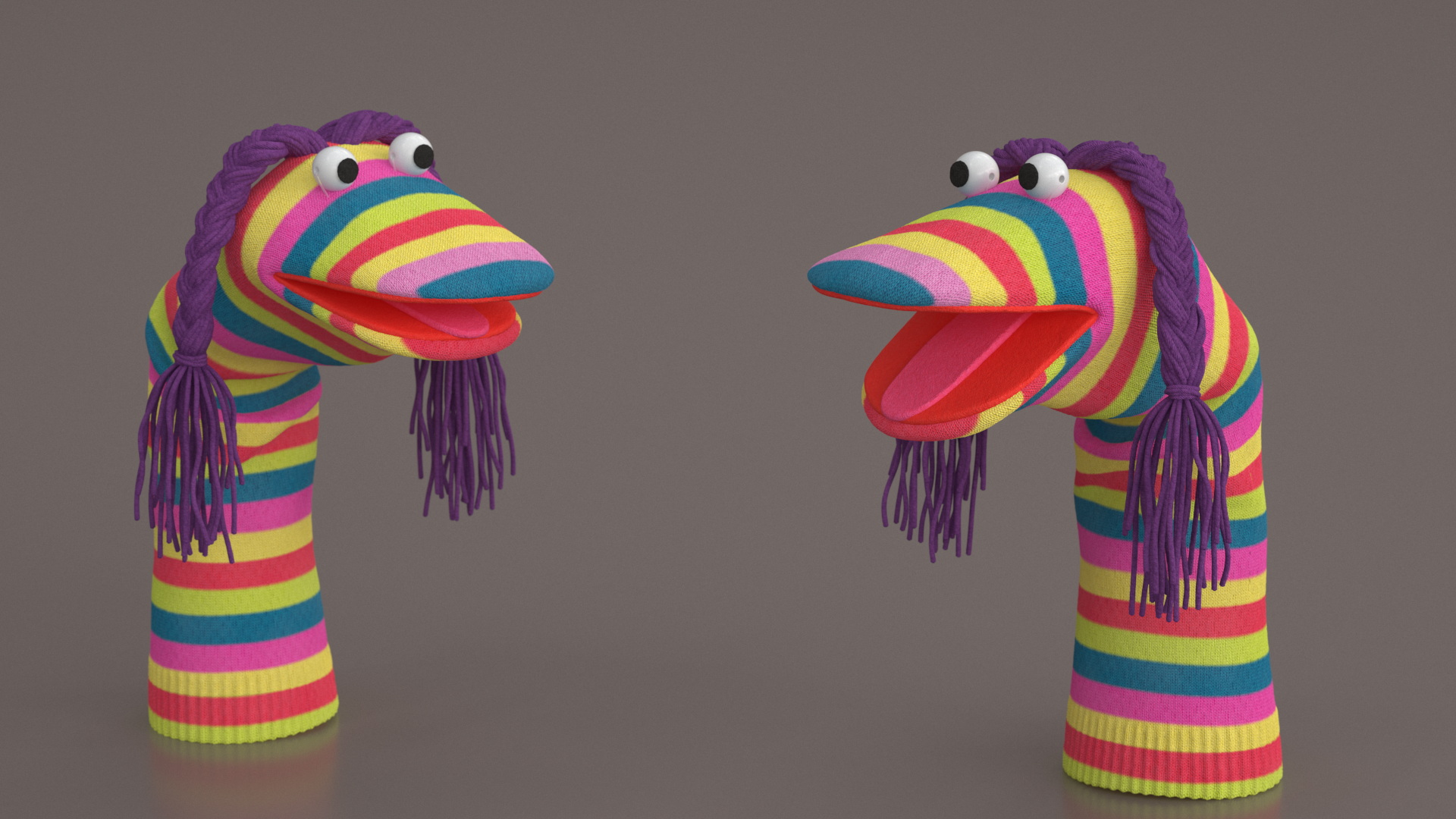 3D Striped Sock Puppet Girl Rigged