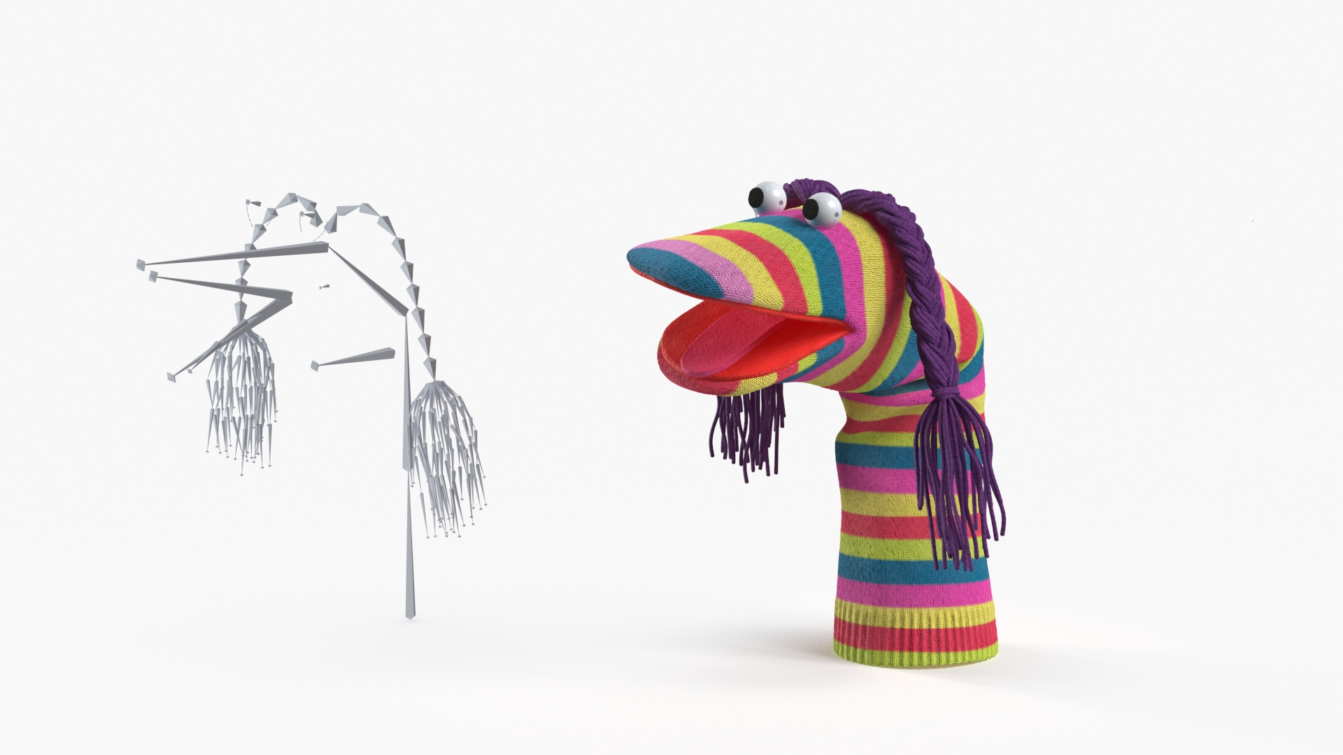 3D Striped Sock Puppet Girl Rigged