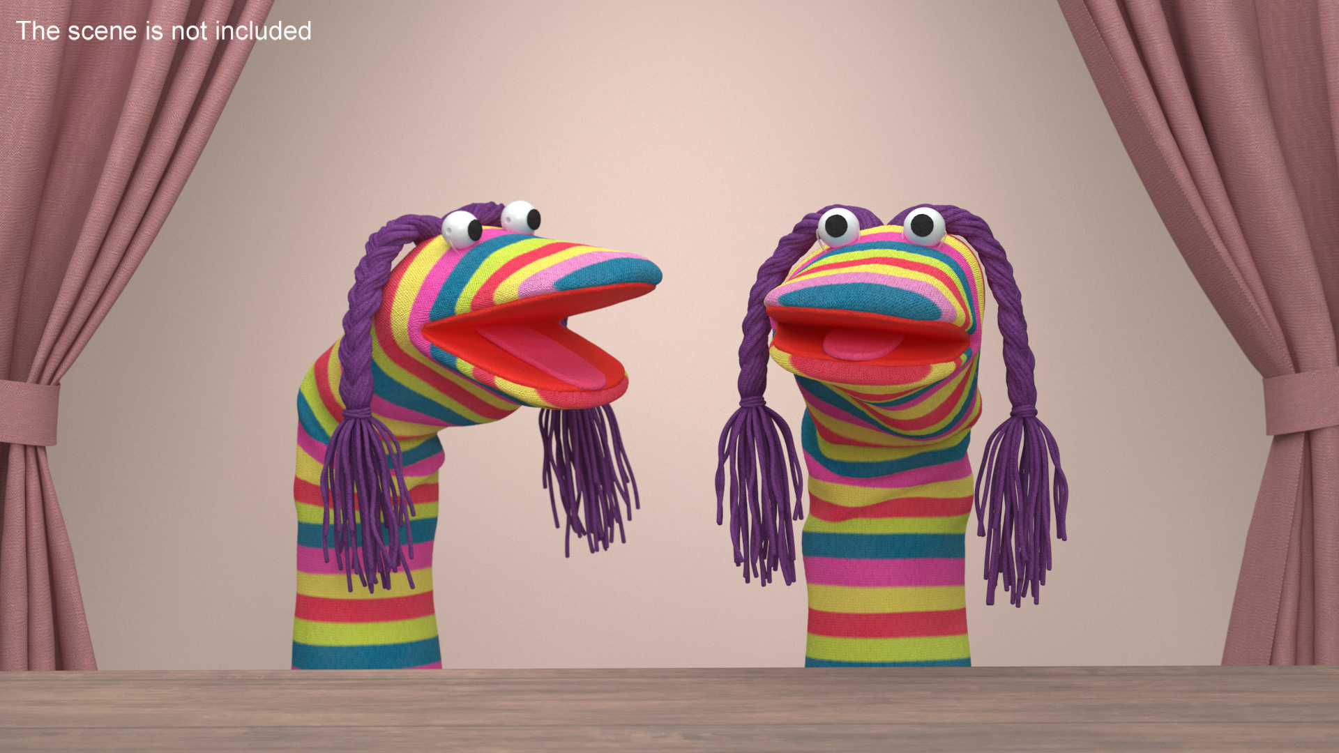 3D Striped Sock Puppet Girl Rigged