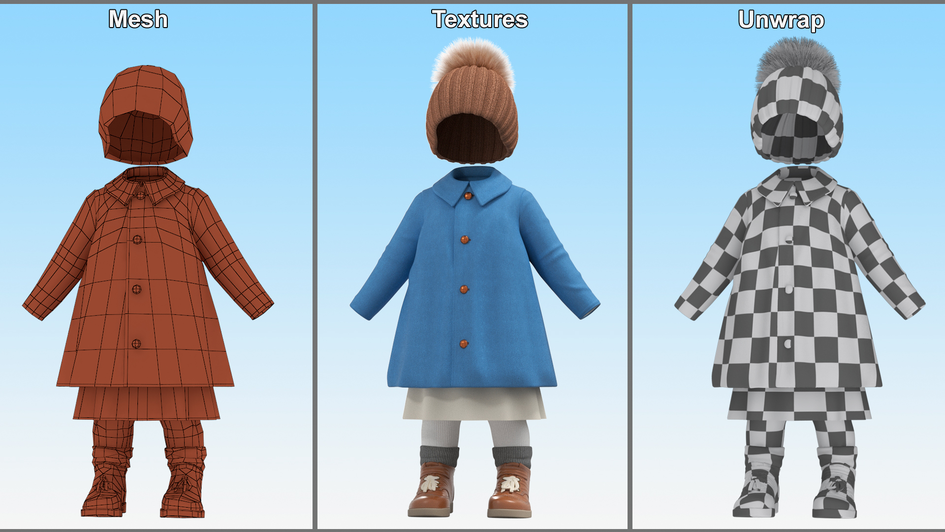 3D model Outdoor Autumn Clothes for Girl Fur