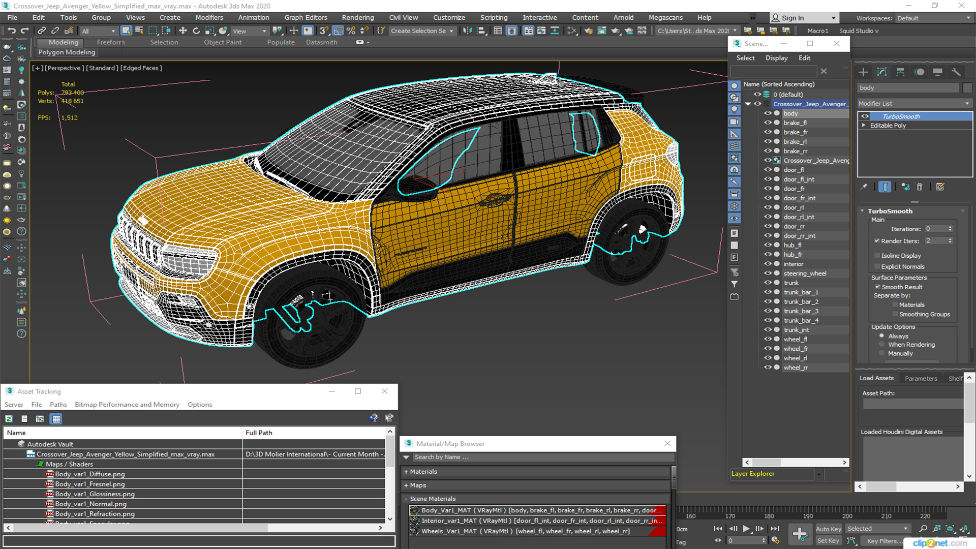 3D model Crossover Jeep Avenger Yellow Simplified