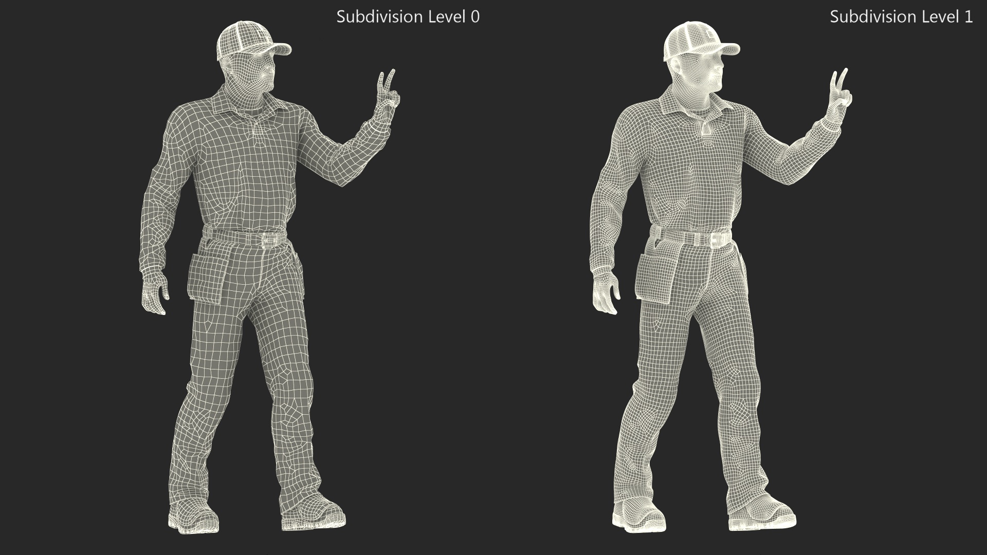 3D Baseball Umpire in Cap Showing Points Fur