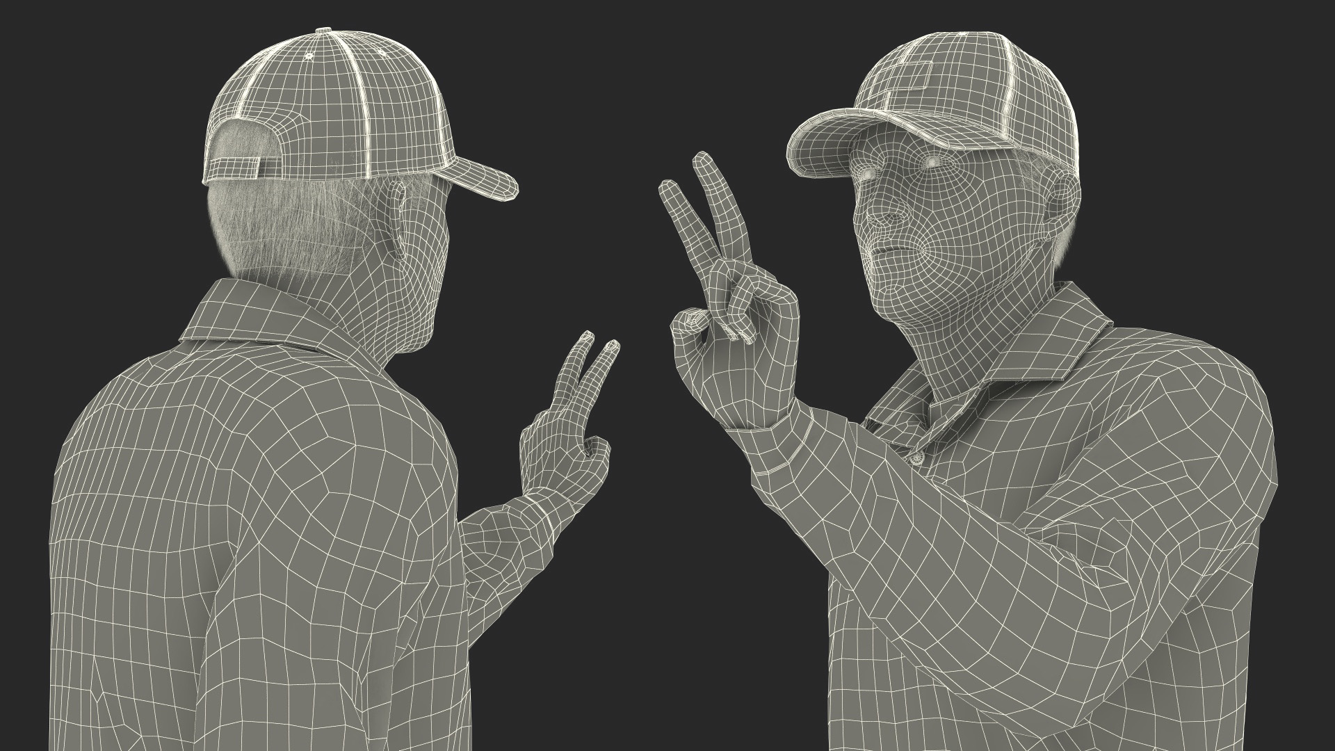 3D Baseball Umpire in Cap Showing Points Fur