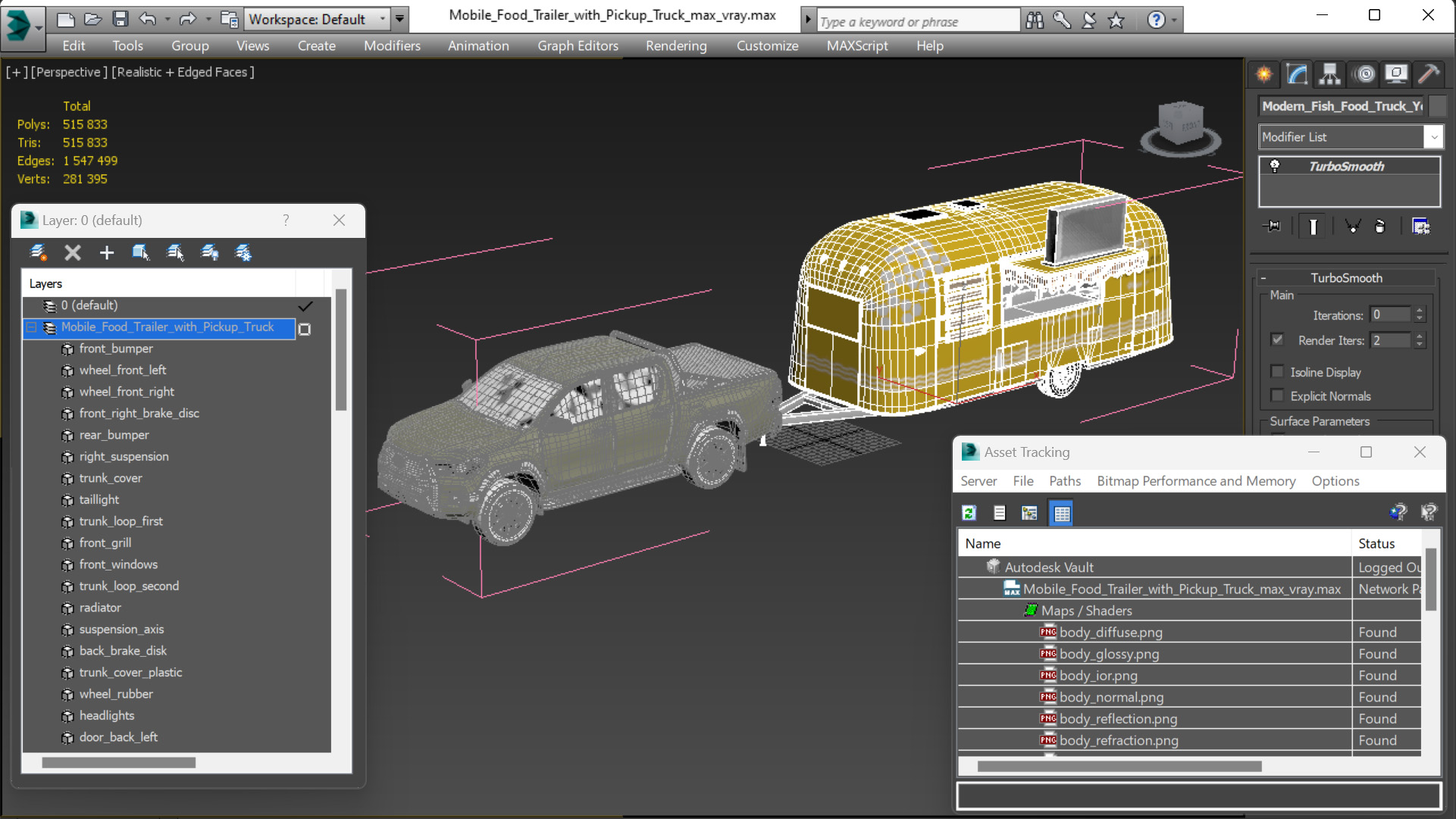 Mobile Food Trailer with Pickup Truck 3D