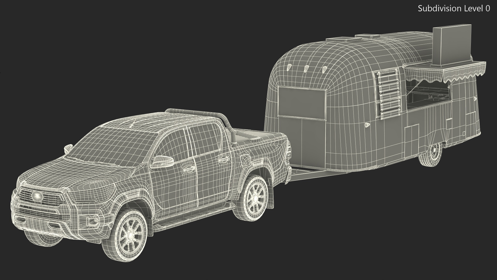 Mobile Food Trailer with Pickup Truck 3D