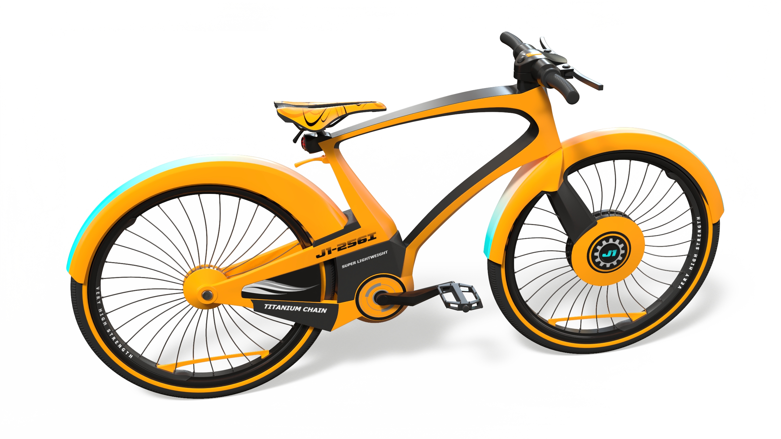 3D Futuristic Urban Bicycle Orange Rigged model