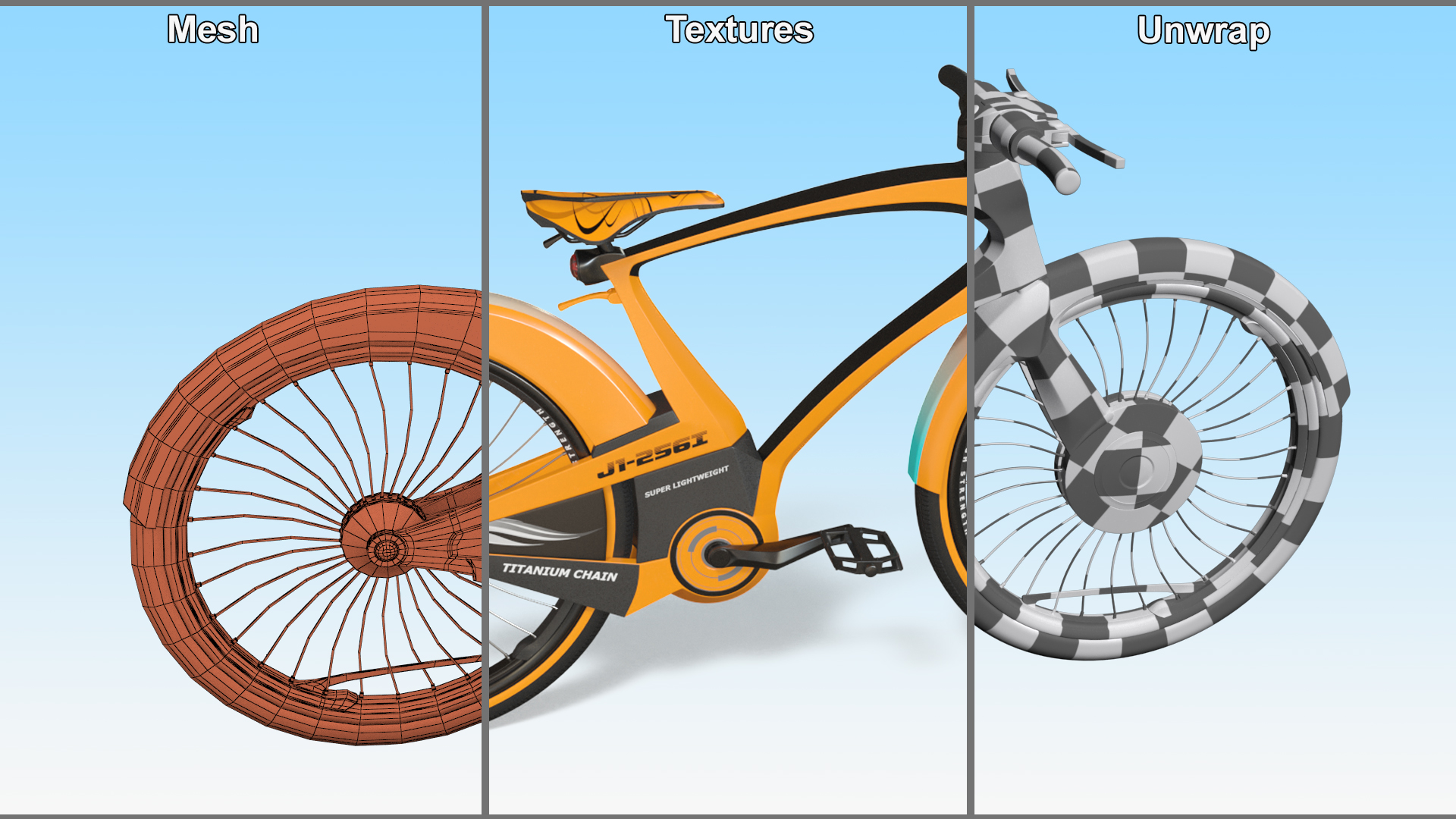 3D Futuristic Urban Bicycle Orange Rigged model