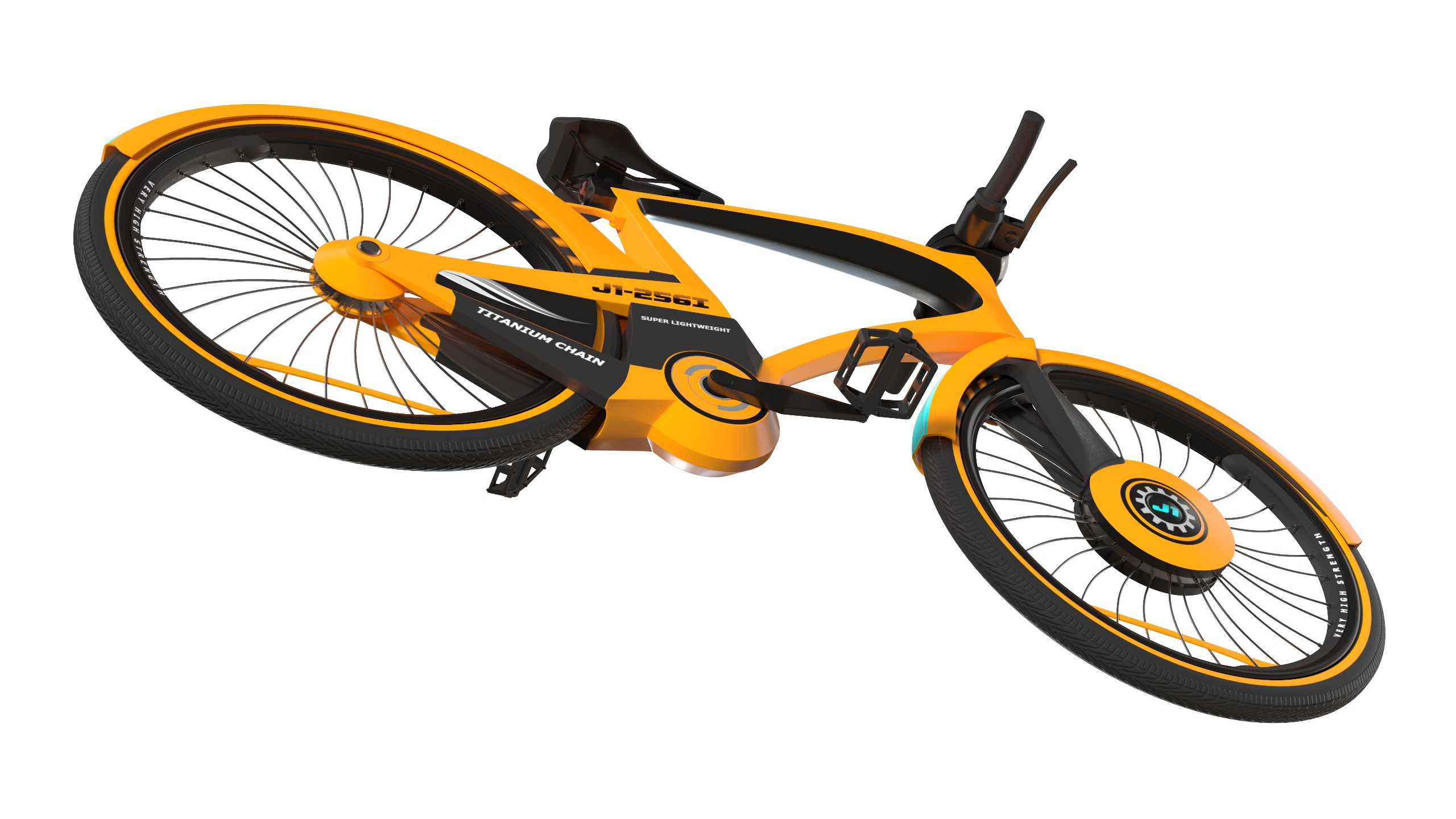 3D Futuristic Urban Bicycle Orange Rigged model