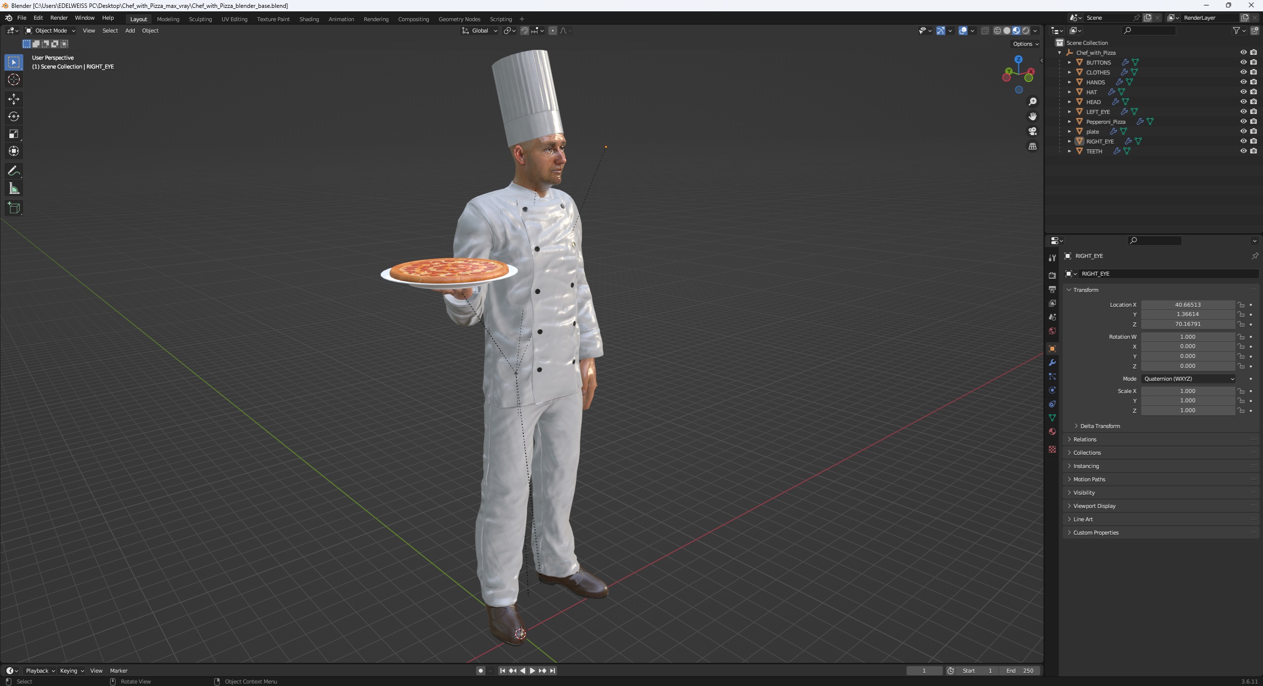 3D model Chef with Pizza