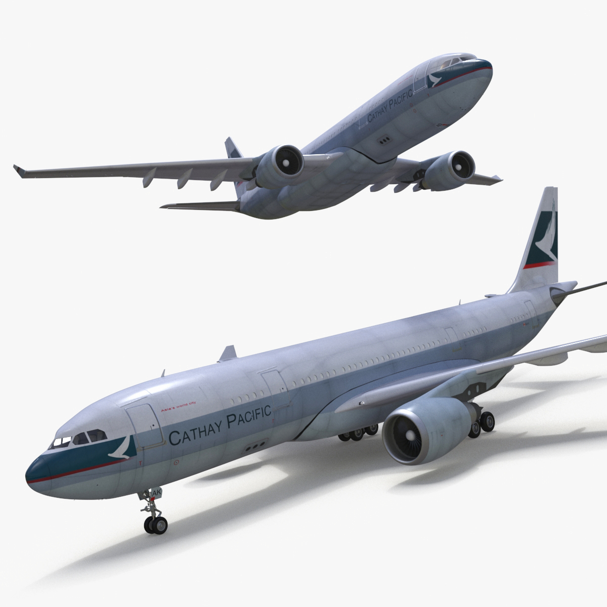 3D Cathay Pacific Airbus A330 Rigged model