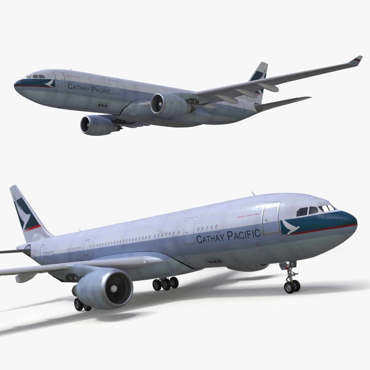 3D Cathay Pacific Airbus A330 Rigged model