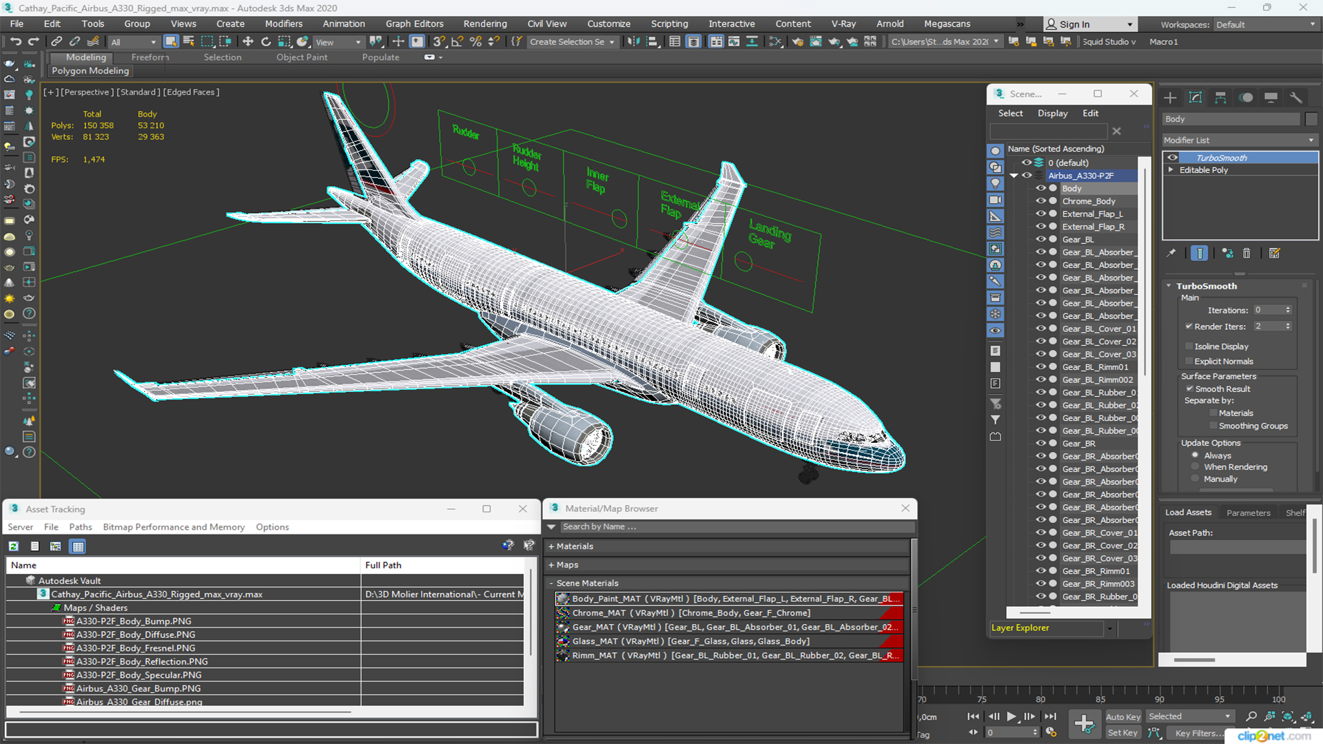 3D Cathay Pacific Airbus A330 Rigged model