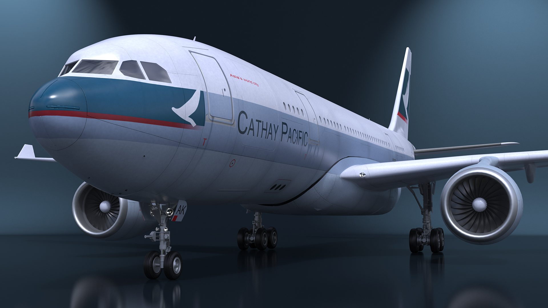 3D Cathay Pacific Airbus A330 Rigged model