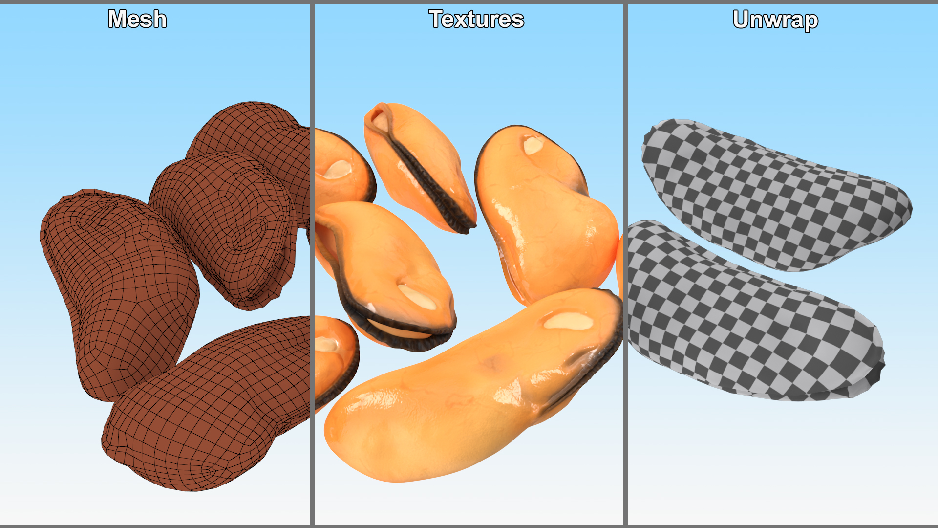 3D Bunch of Peeled Mussels model