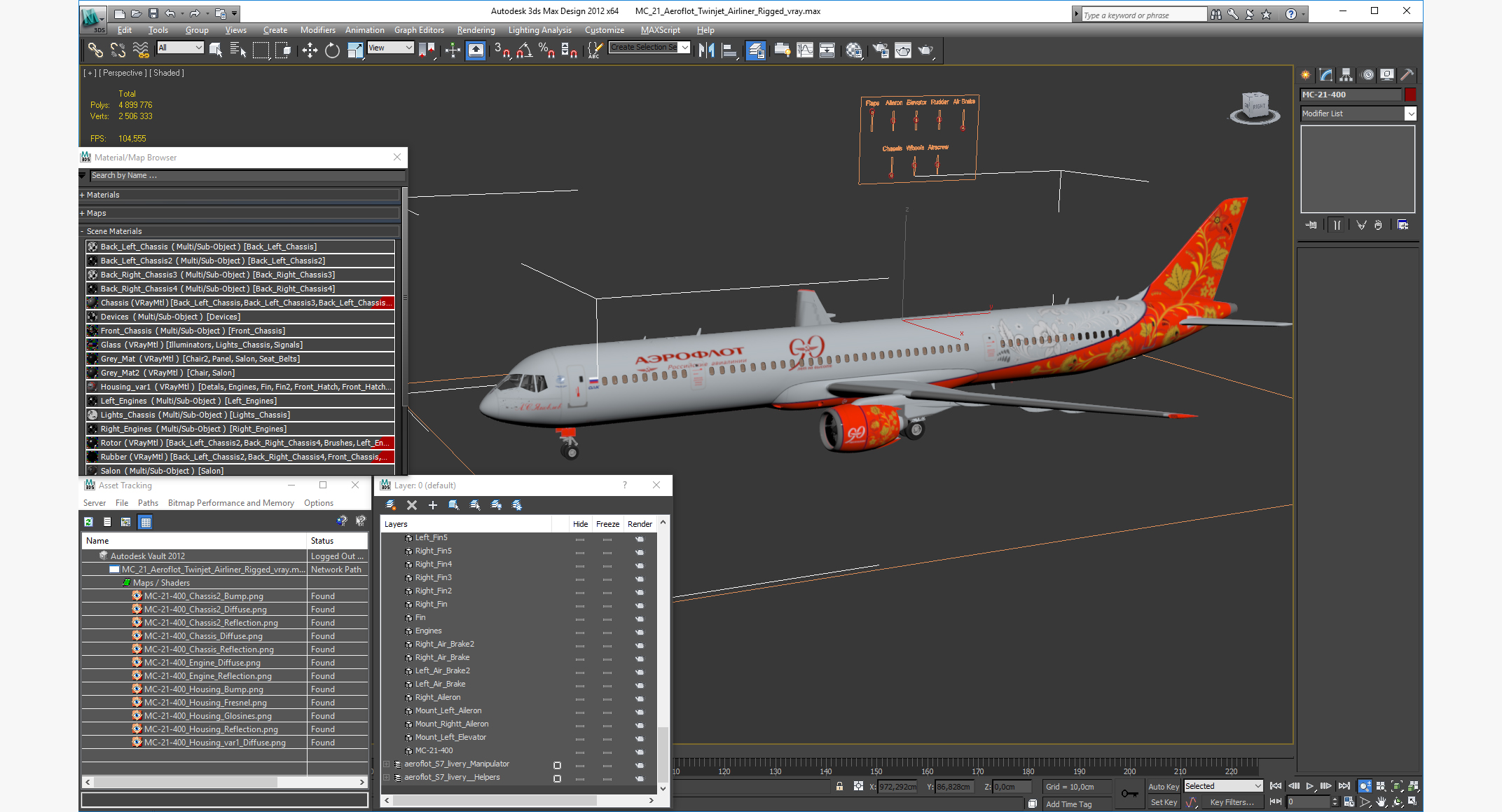 3D MC 21 Aeroflot Twinjet Airliner Rigged model