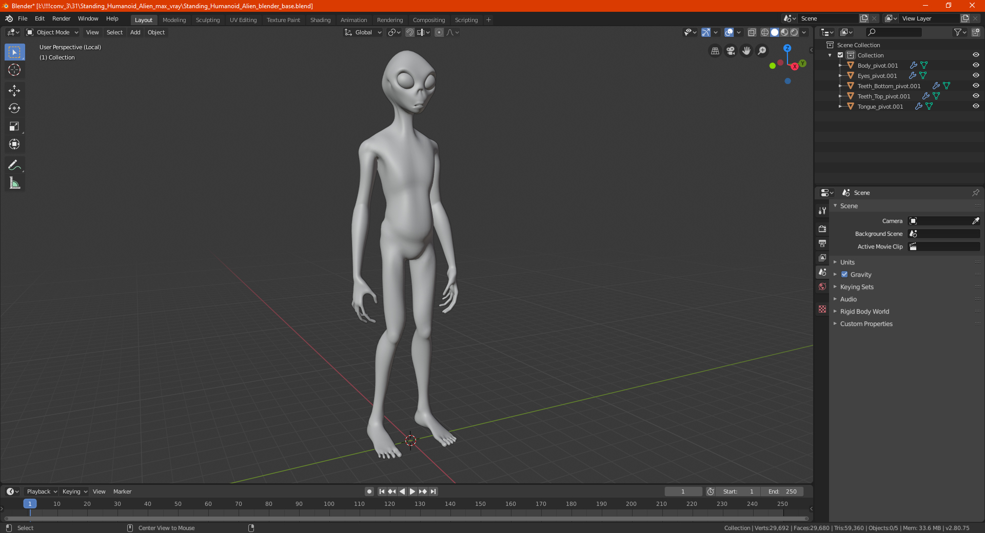 3D Standing Humanoid Alien model