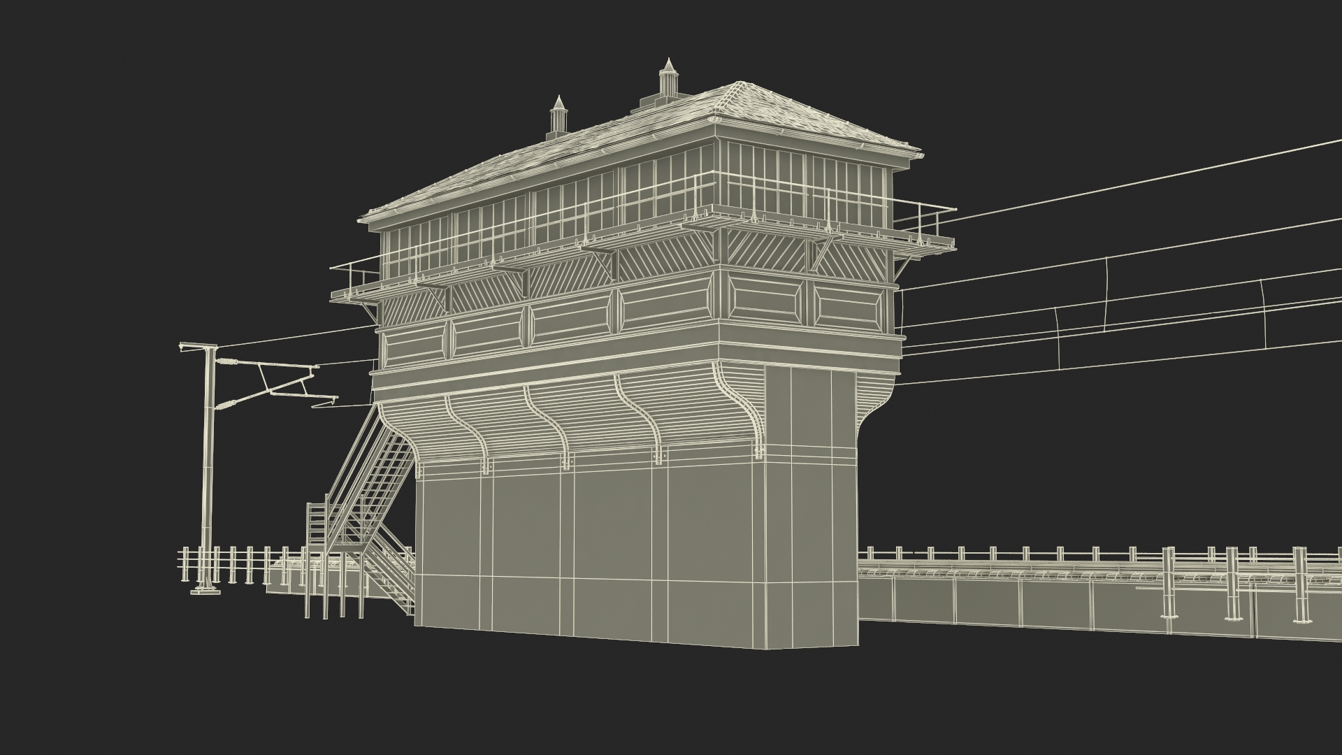 Train Signal Box with Direct Railway Section 3D model