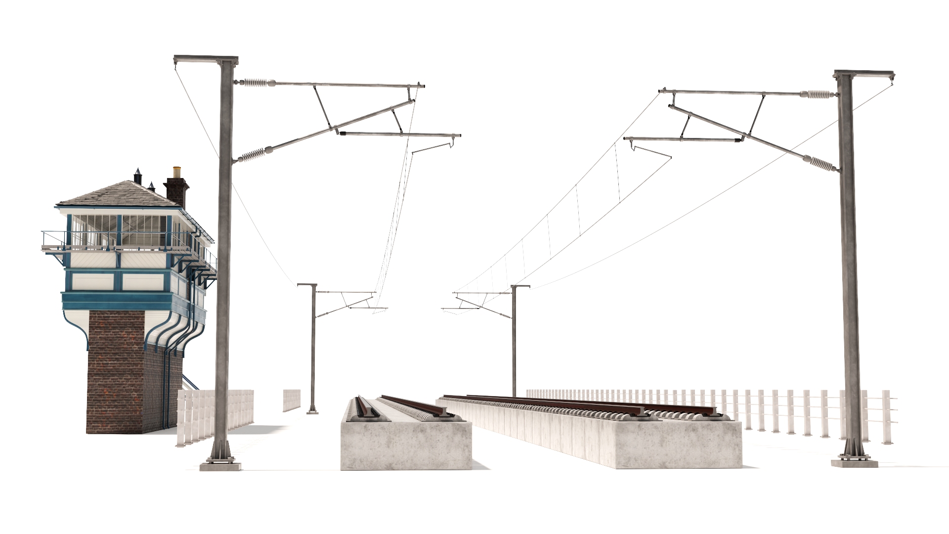 Train Signal Box with Direct Railway Section 3D model