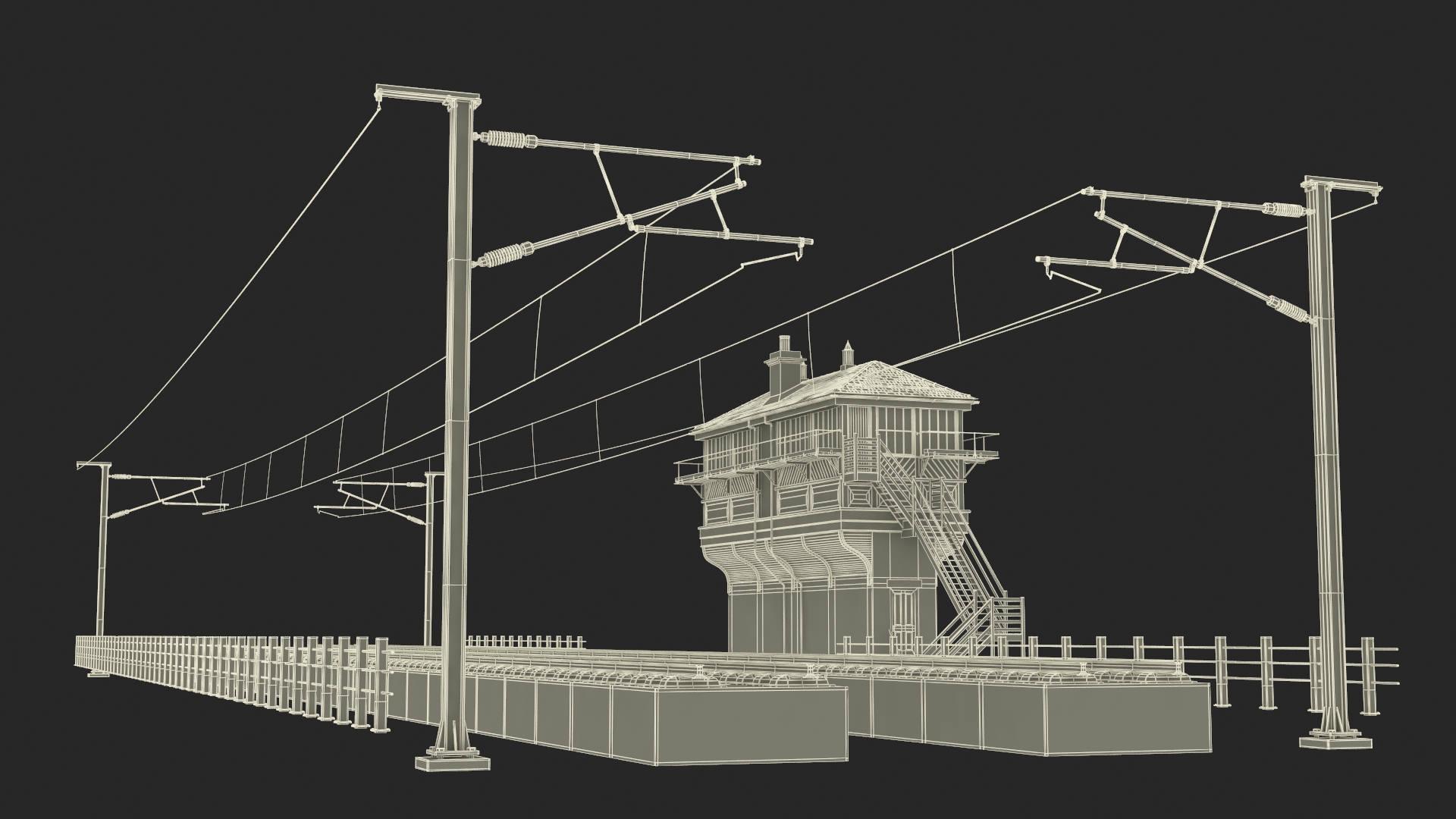 Train Signal Box with Direct Railway Section 3D model