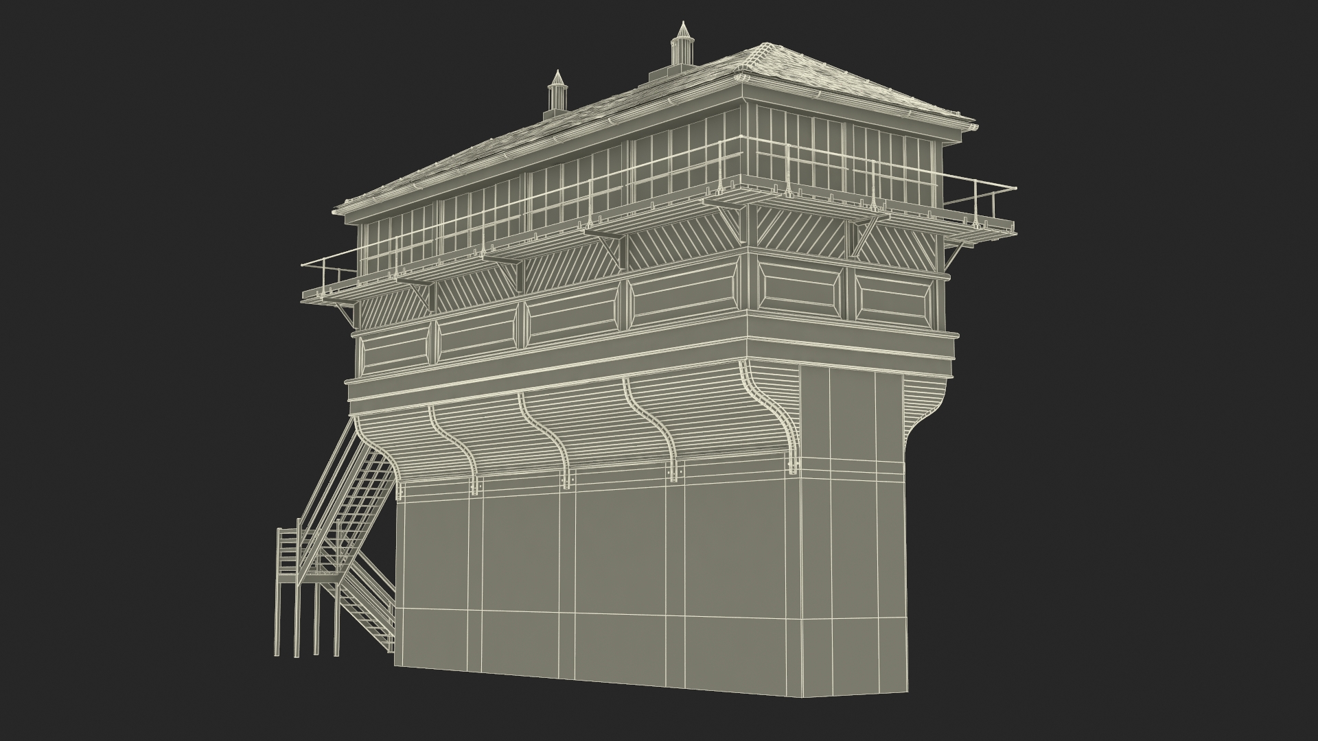 Train Signal Box with Direct Railway Section 3D model