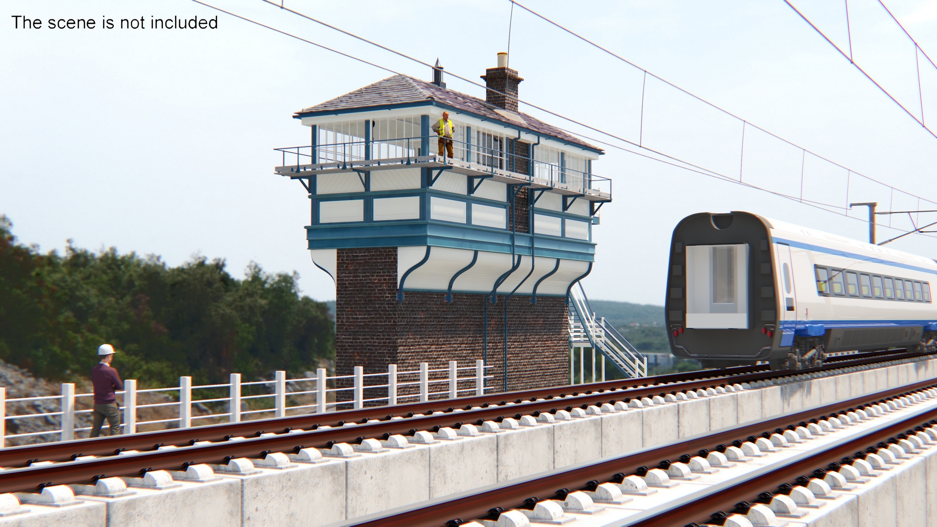 Train Signal Box with Direct Railway Section 3D model