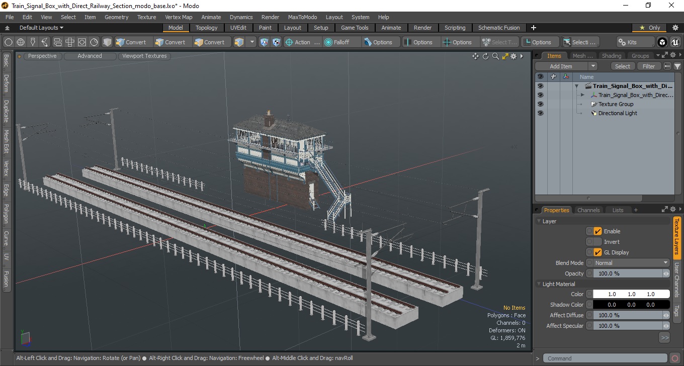 Train Signal Box with Direct Railway Section 3D model