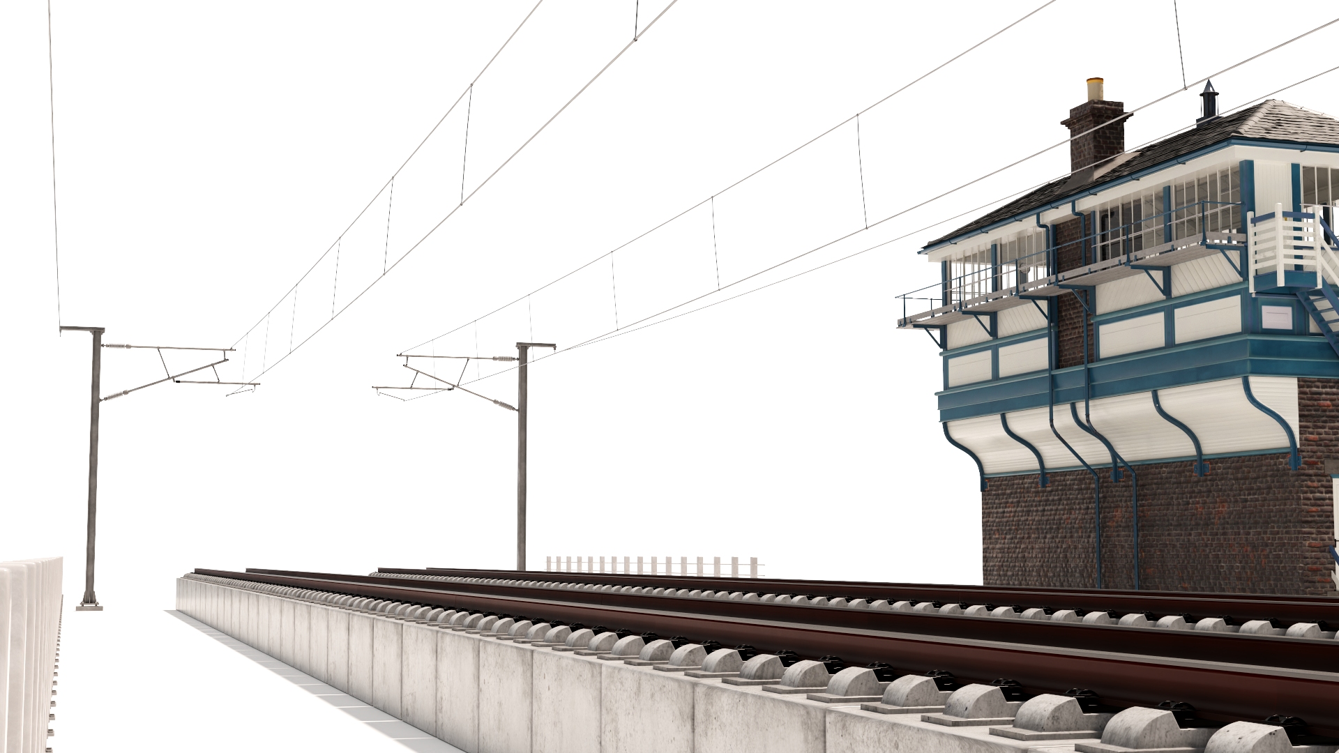 Train Signal Box with Direct Railway Section 3D model