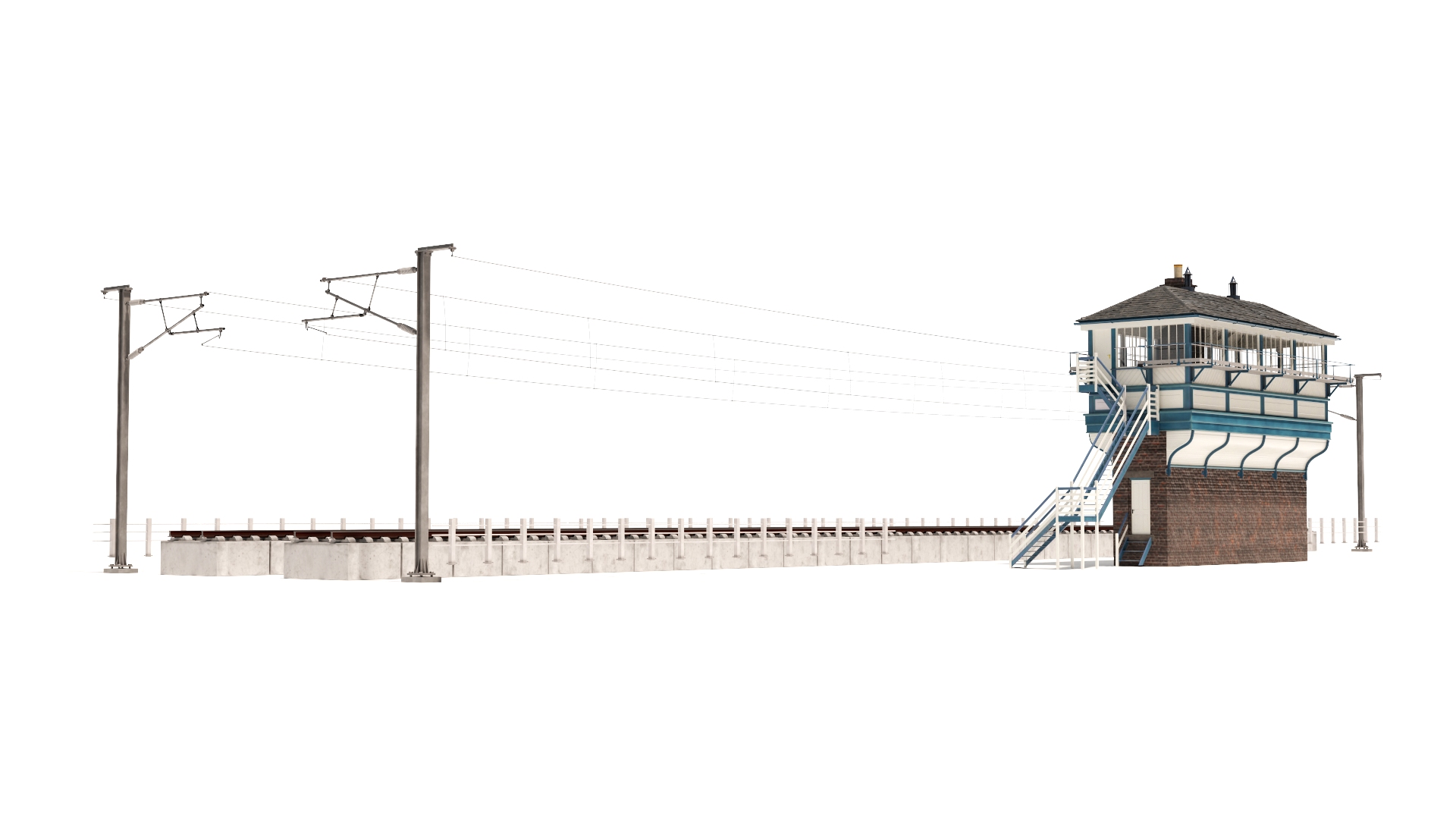 Train Signal Box with Direct Railway Section 3D model