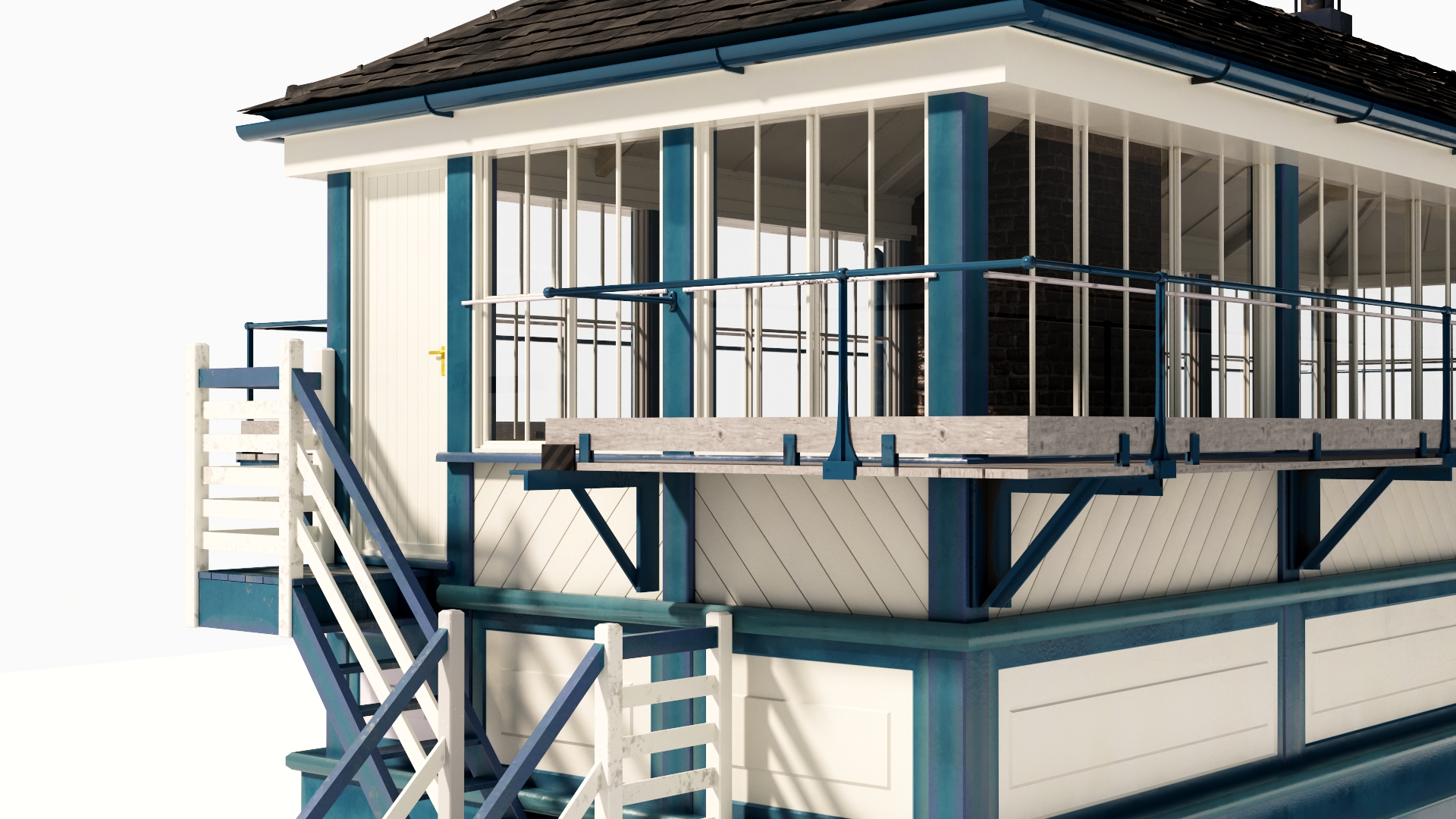 Train Signal Box with Direct Railway Section 3D model