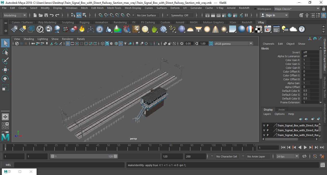 Train Signal Box with Direct Railway Section 3D model