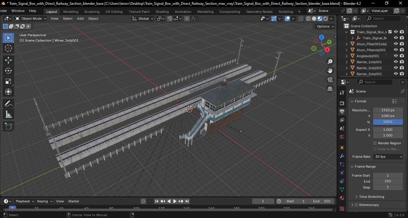 Train Signal Box with Direct Railway Section 3D model