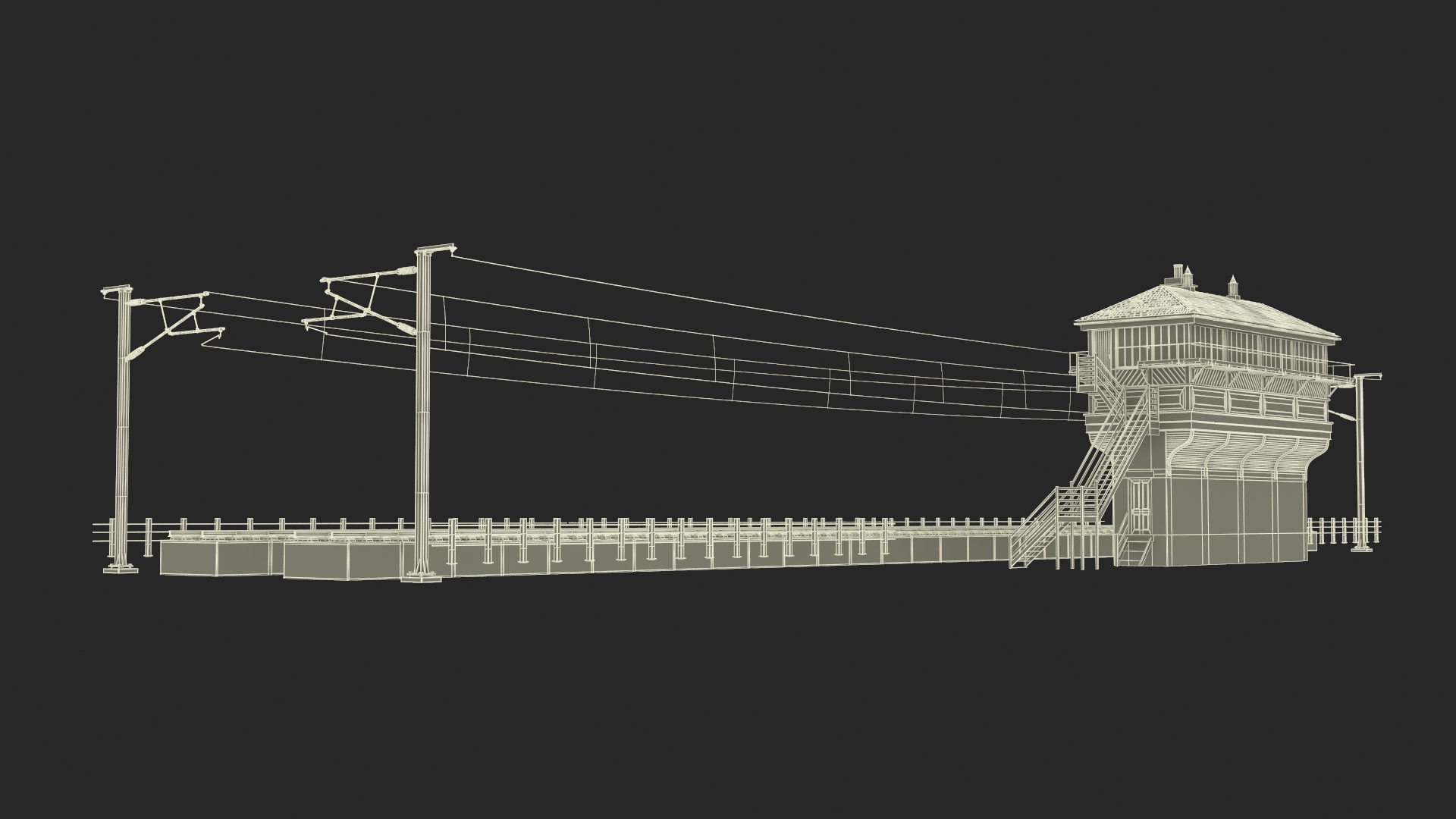 Train Signal Box with Direct Railway Section 3D model