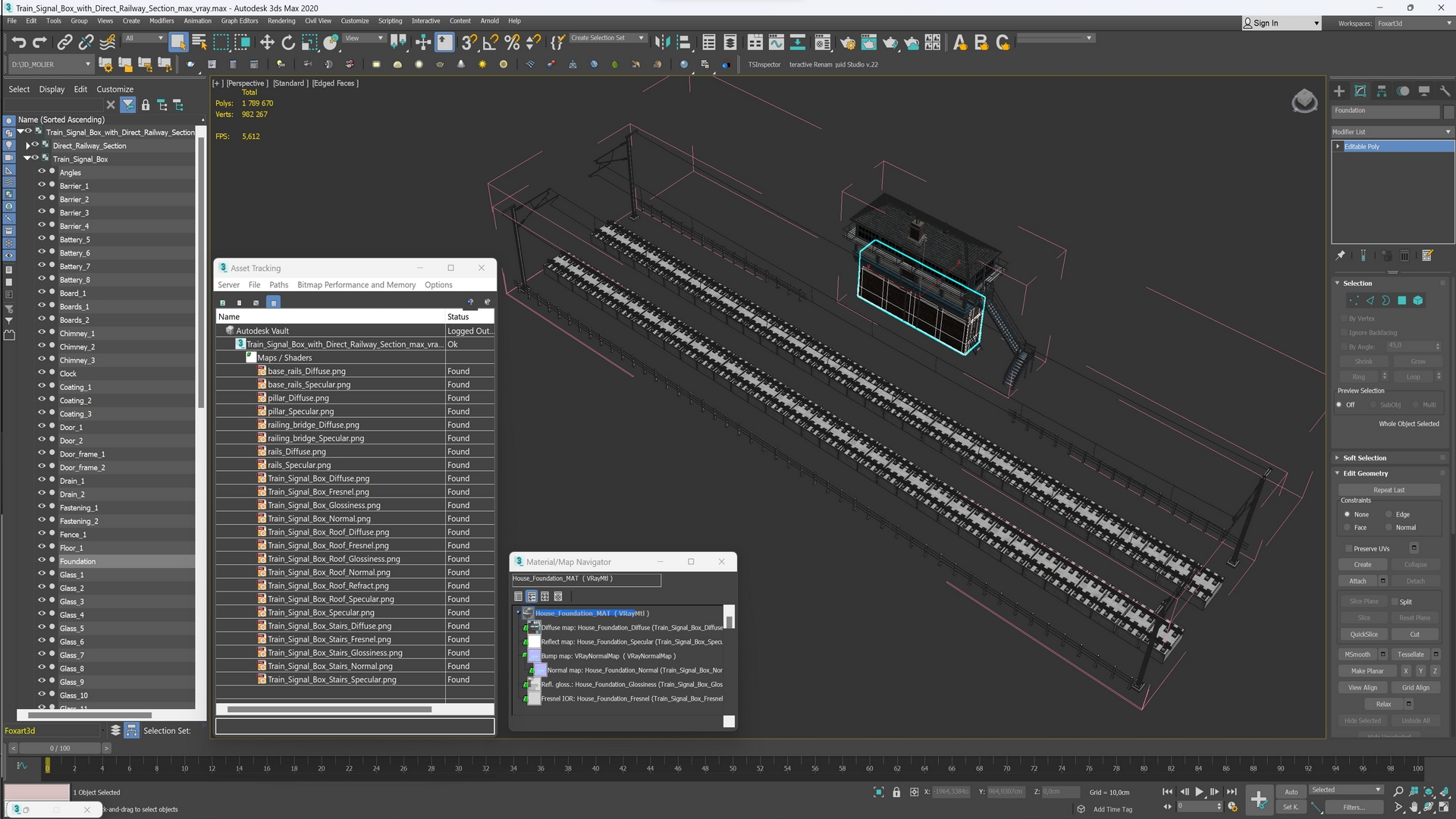 Train Signal Box with Direct Railway Section 3D model